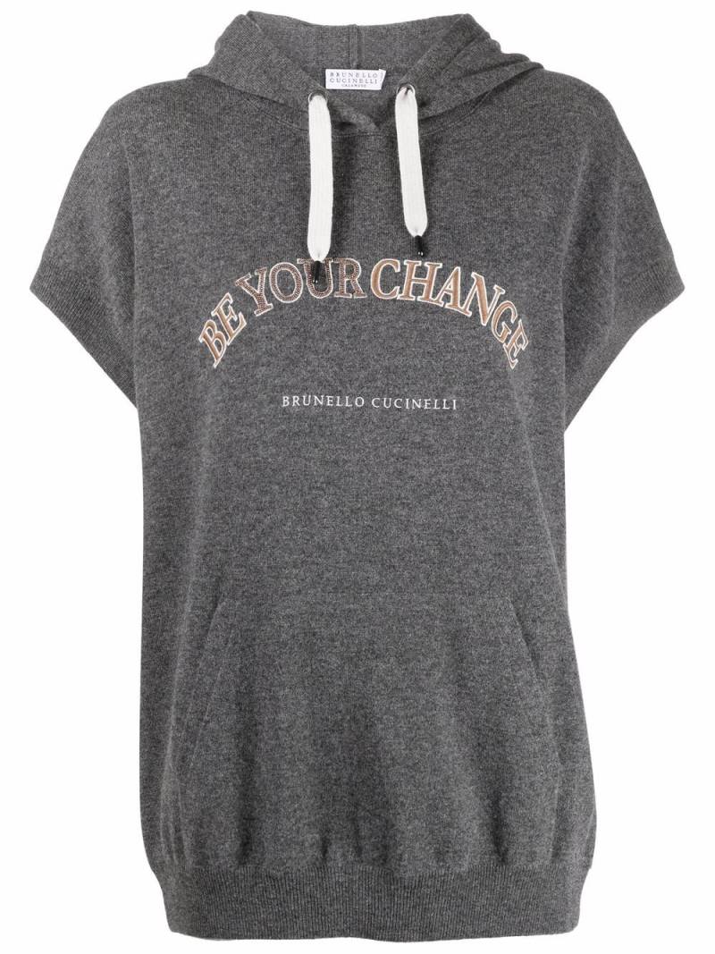 Brunello Cucinelli slogan-print hoodie - Grey von Brunello Cucinelli