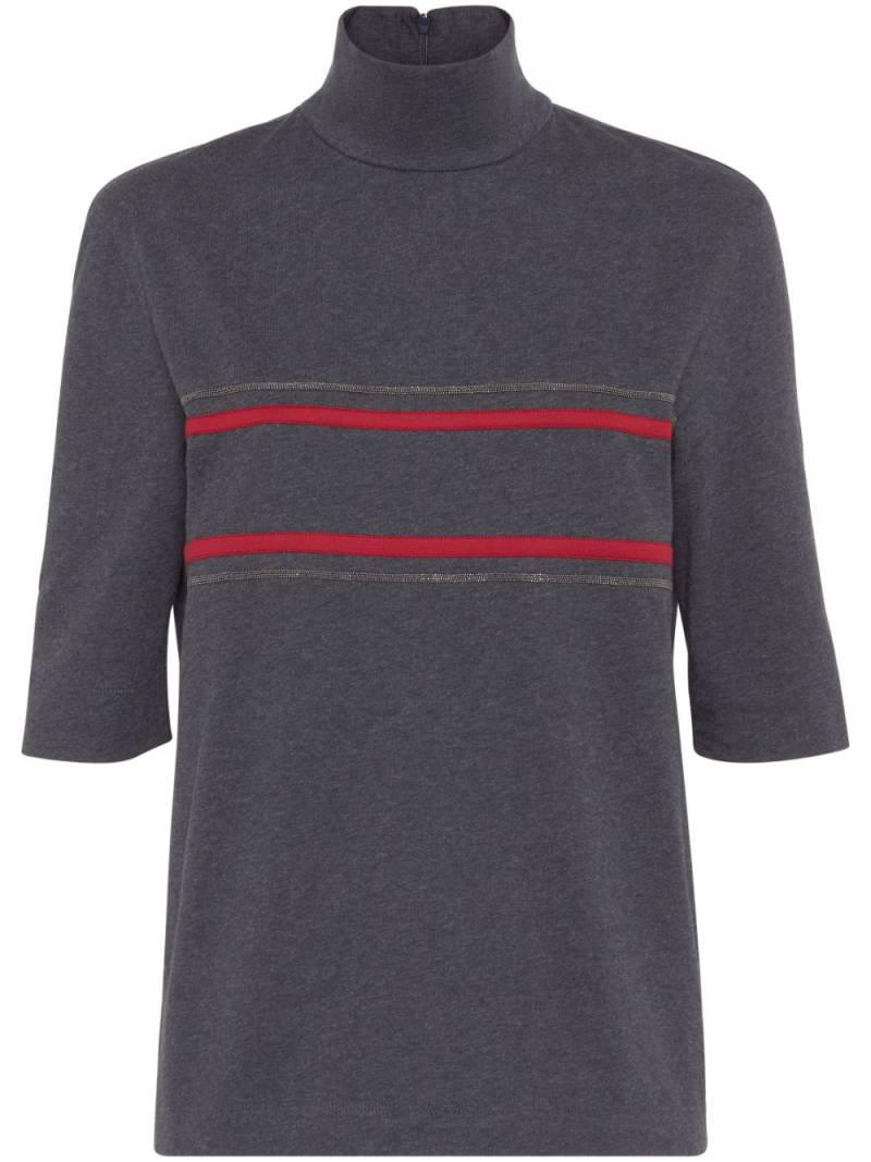 Brunello Cucinelli stripe-detail cotton top - Grey von Brunello Cucinelli