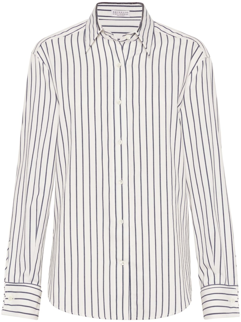 Brunello Cucinelli stripe-print cotton shirt - White von Brunello Cucinelli