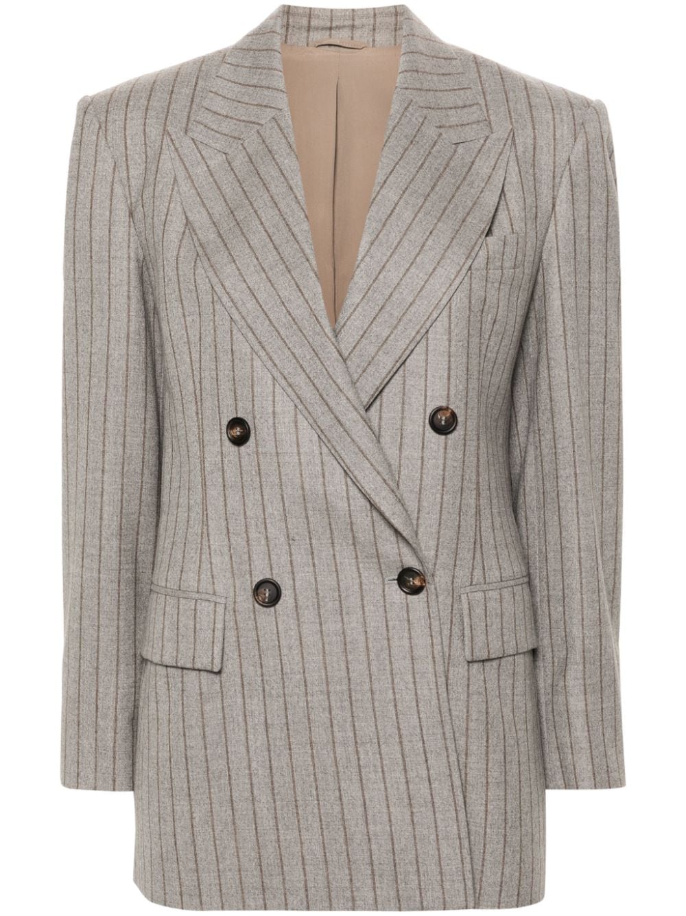 Brunello Cucinelli striped double-breasted blazer - Grey von Brunello Cucinelli