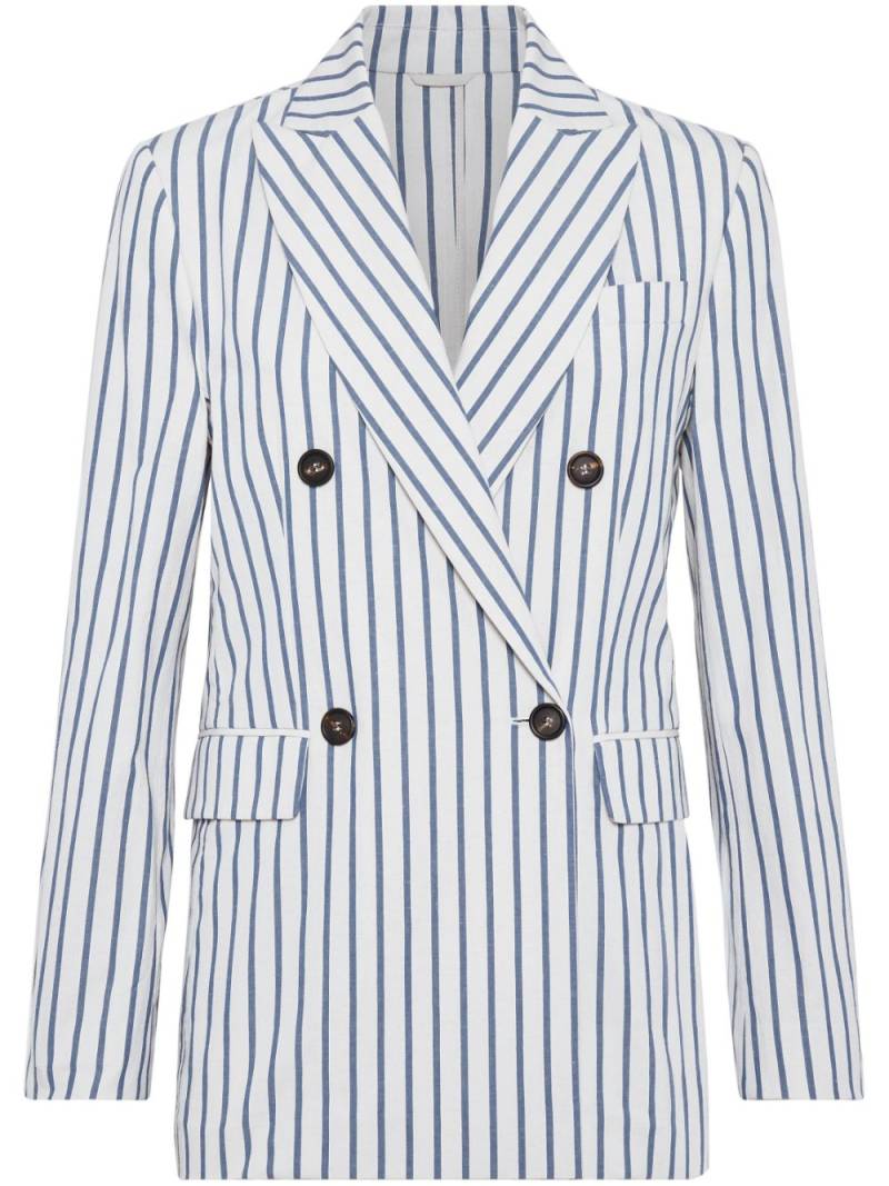 Brunello Cucinelli striped double-breasted blazer - White von Brunello Cucinelli