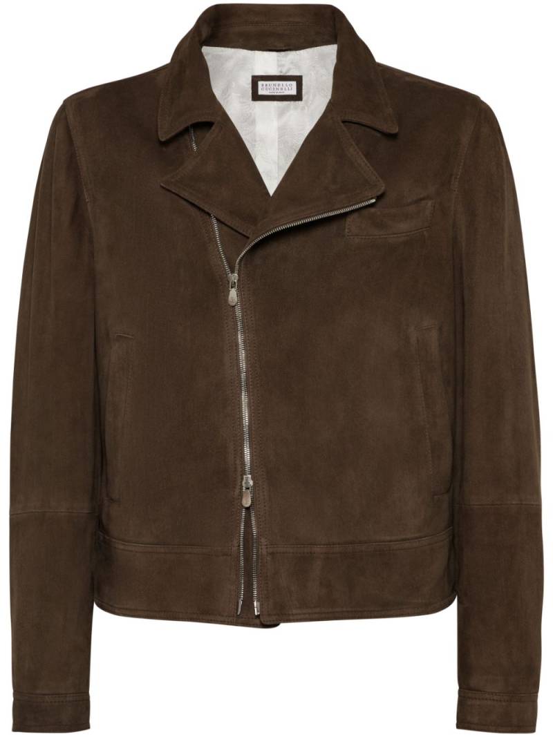 Brunello Cucinelli suede biker jacket - Brown von Brunello Cucinelli