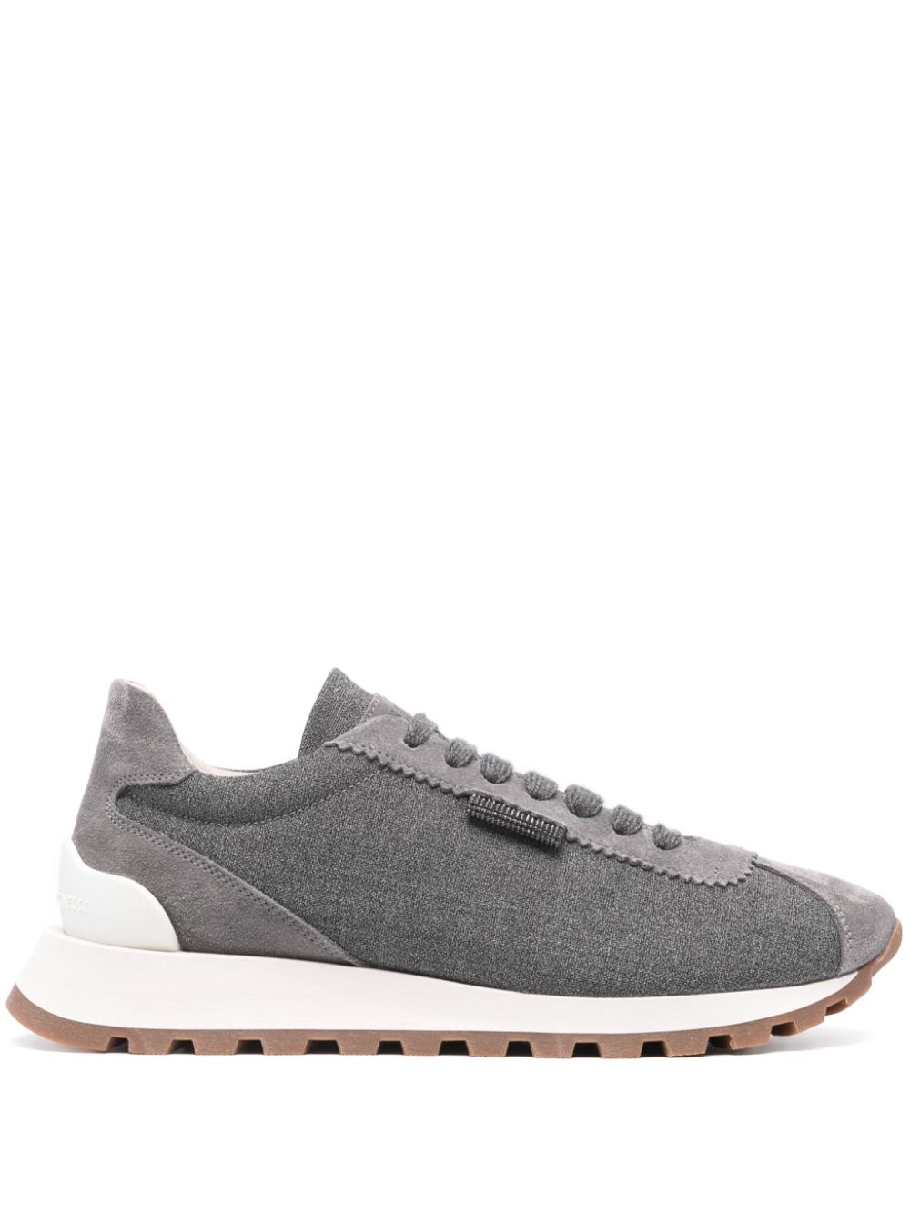 Brunello Cucinelli suede-panel wool sneakers - Grey von Brunello Cucinelli