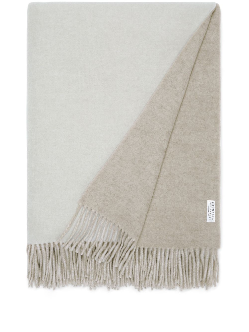 Brunello Cucinelli two-tone fringed cashmere blanket - Neutrals von Brunello Cucinelli