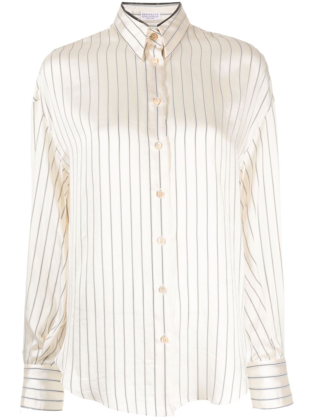 Brunello Cucinelli vertical striped satin-finish shirt - Multicolour von Brunello Cucinelli