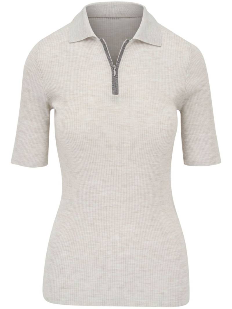 Brunello Cucinelli wool-cashmere-blend zipped top - Neutrals von Brunello Cucinelli