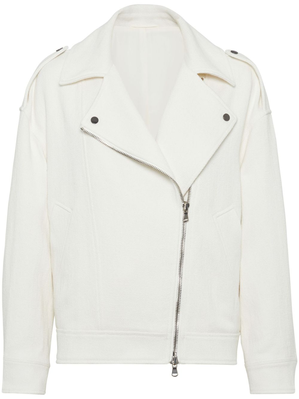 Brunello Cucinelli zip-up biker jacket - White von Brunello Cucinelli