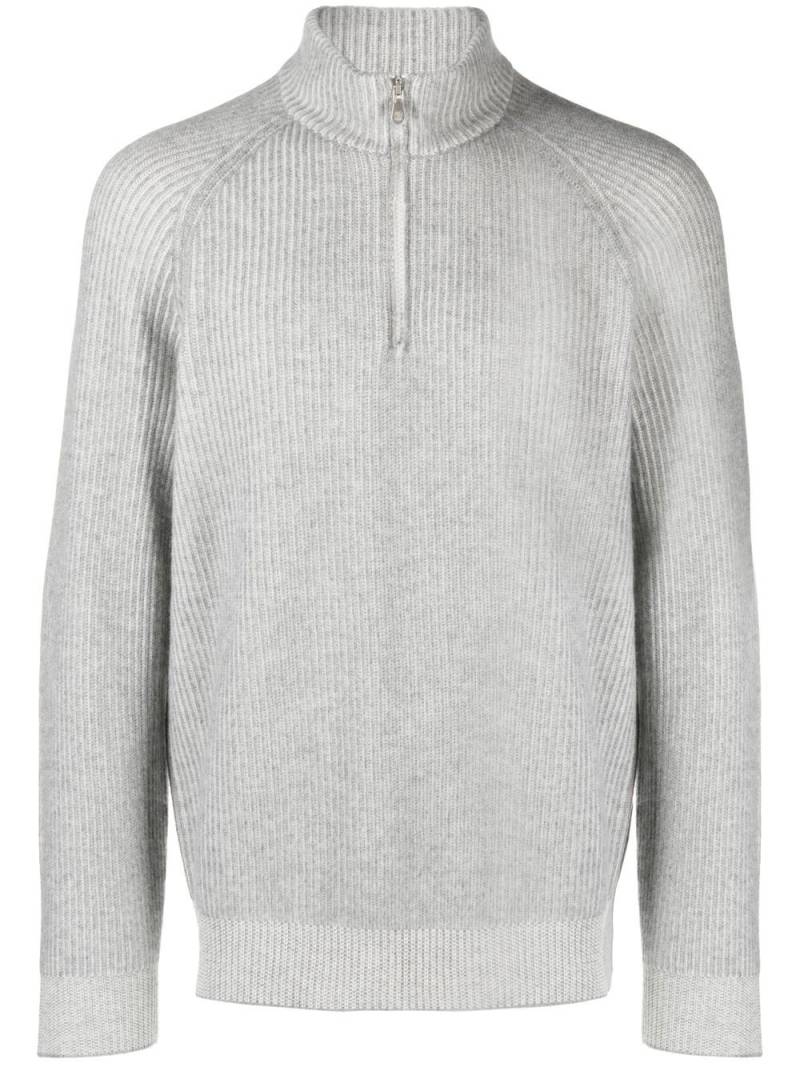 Brunello Cucinelli zip-up ribbed turtleneck jumper - Grey von Brunello Cucinelli