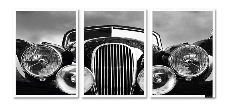 Bruno Banani Bild mit Rahmen »Oldtimer - Gerahmter Digitaldruck - Wandbild«, (1 St., 3er-Set), 3x 30x40 cm - Holzrahmen - Dekoration - Weisser Rahmen - Triptychon von Bruno Banani