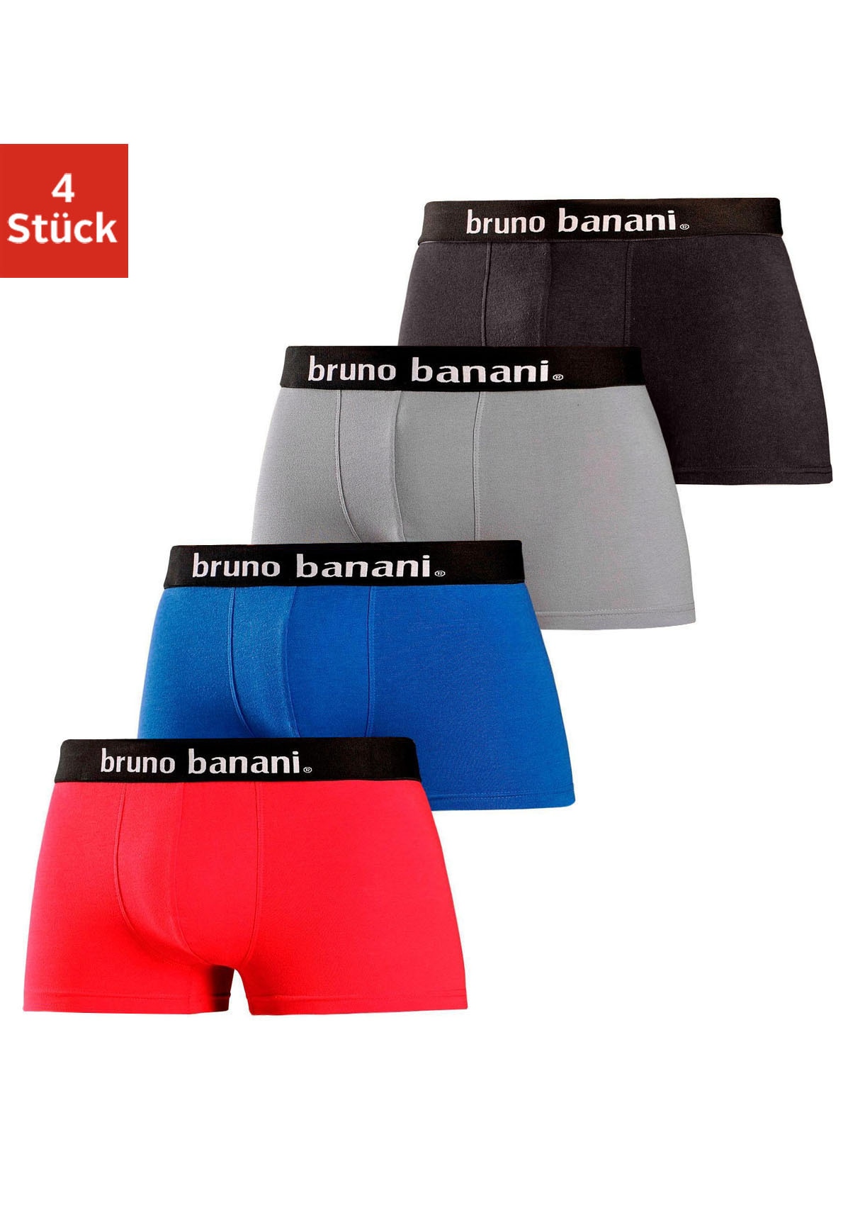 Bruno Banani Hipster, (Packung, 4 St.), knapp sitzende Boxershorts in uni oder gemustert aus Baumwollmischung von Bruno Banani