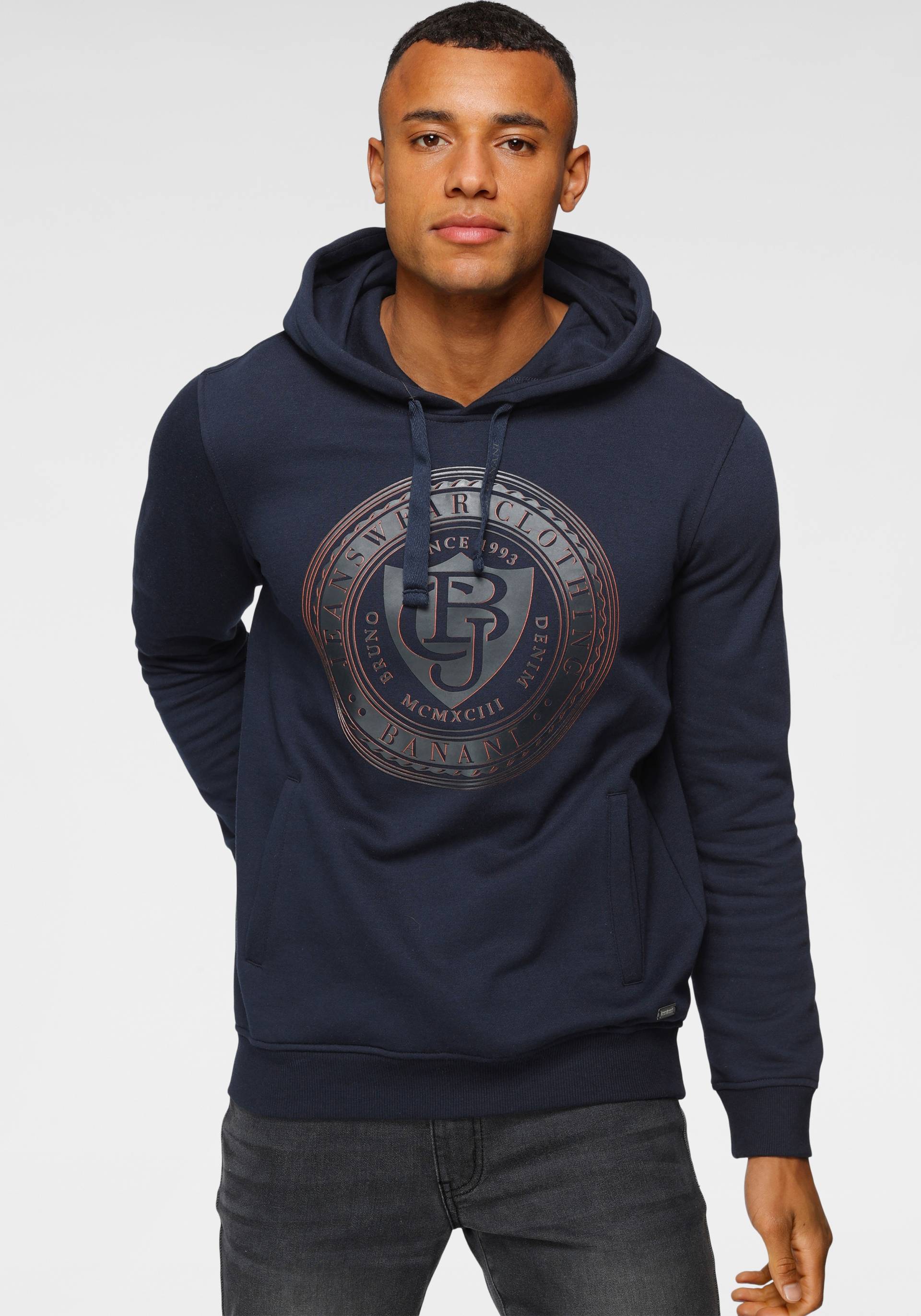 Bruno Banani Kapuzensweatshirt, Langarm, schmale Passform, bedruckte Optik Bruno Banani Kapuzensweatshirt, Langarm, schmale Passform, bedruckte Optik von Bruno Banani