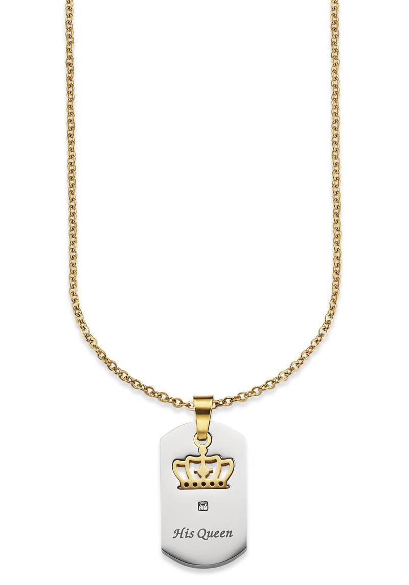Bruno Banani Kette mit Anhänger »Schmuck Geschenk Halskette Ankerkette, Krone feste Gravur "His Queen"« von Bruno Banani