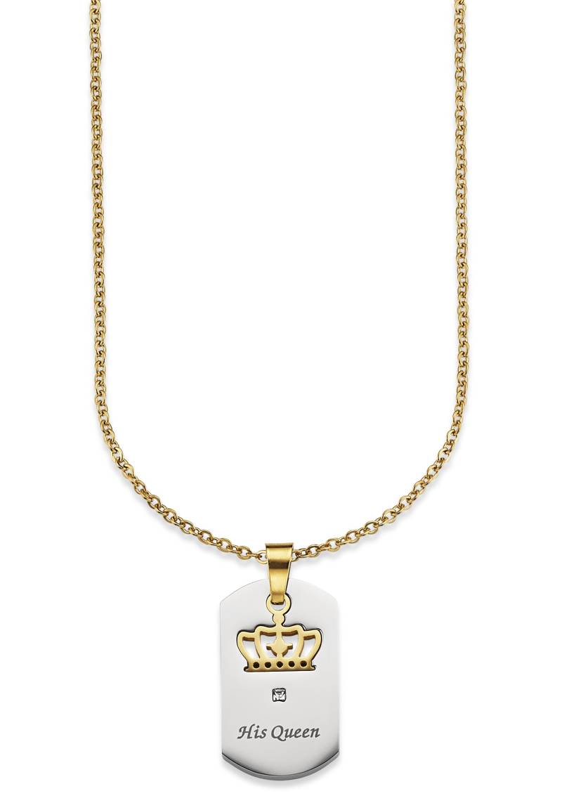 Bruno Banani Kette mit Anhänger »Schmuck Geschenk, Halskette Ankerkette, Krone feste Gravur "His Queen"« von Bruno Banani