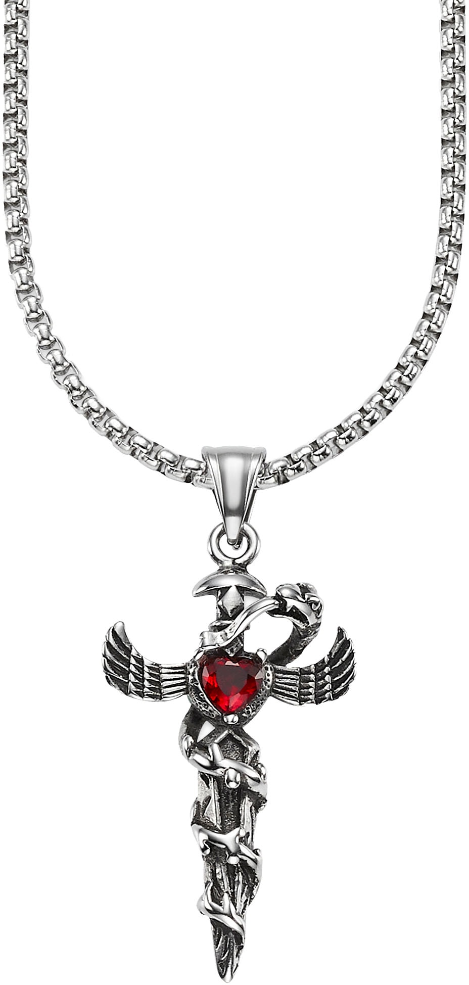 Bruno Banani Kette mit Anhänger »Schmuck Geschenk Venezia Gothic Herz rot, B0247N/20/00/55«, mit Glasstein von Bruno Banani