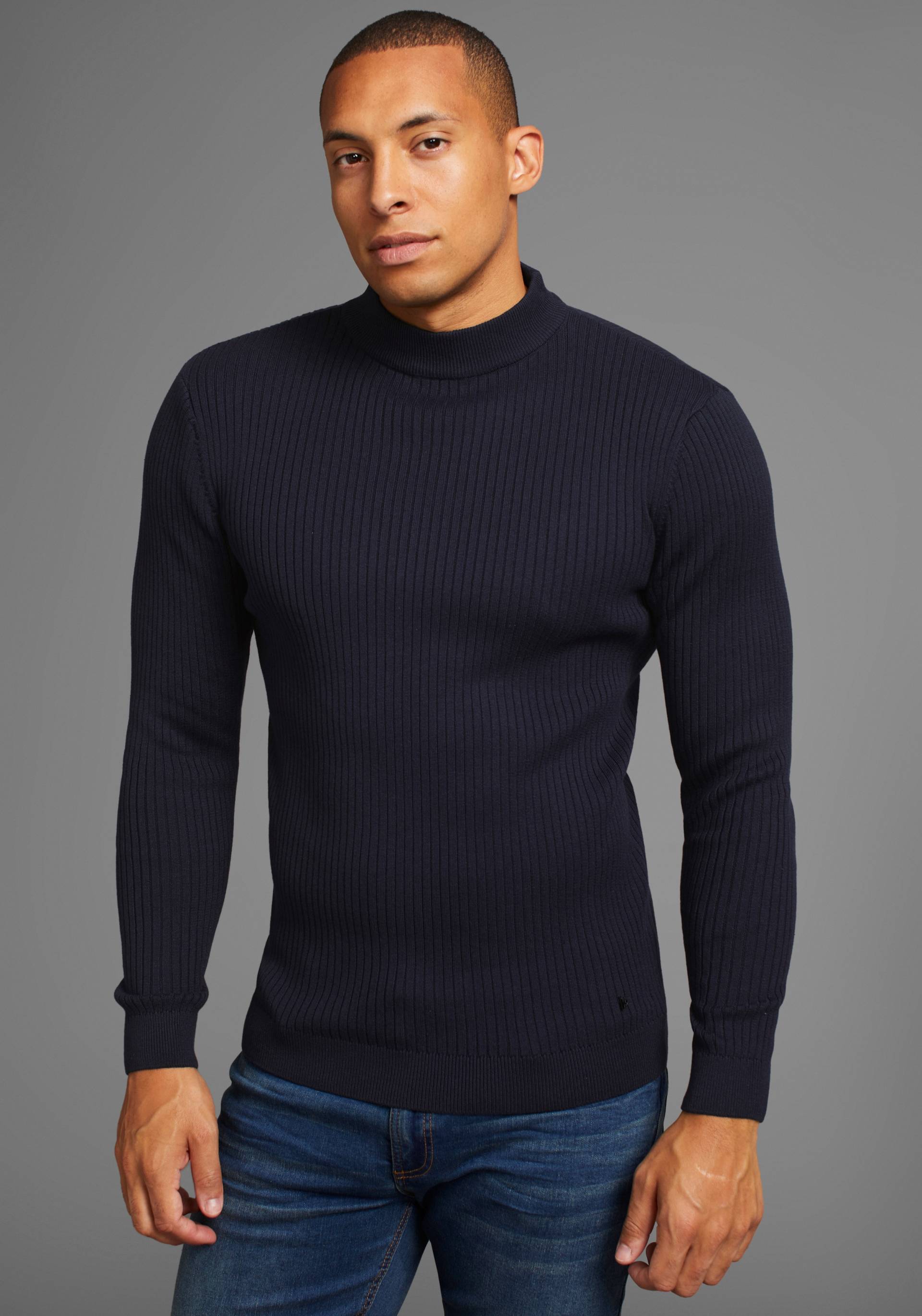 Bruno Banani Stehkragenpullover, in Rippstrickoptik von Bruno Banani