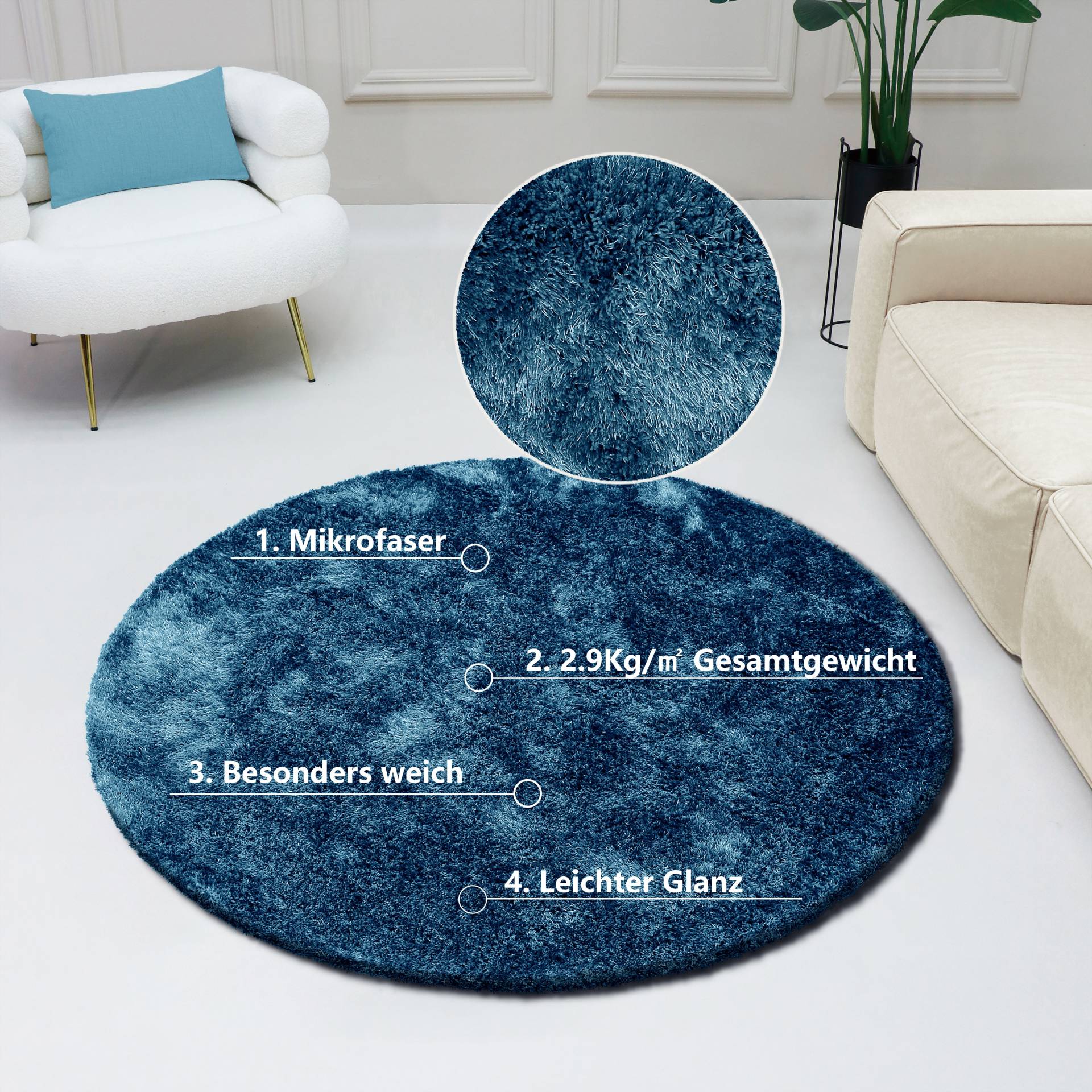 Bruno Banani Hochflor-Teppich »Dana Teppich, Kundenliebling«, rund, 30 mm Höhe, unifarben, Mikrofaser Teppiche, Wohnzimmer, Schlafzimmer, Esszimmer Bruno Banani Hochflor-Teppich »Dana Teppich, Kundenliebling«, rund, 30 mm Höhe, unifarben, Mikrofaser Teppiche, Wohnzimmer, Schlafzimmer, Esszimmer von Bruno Banani