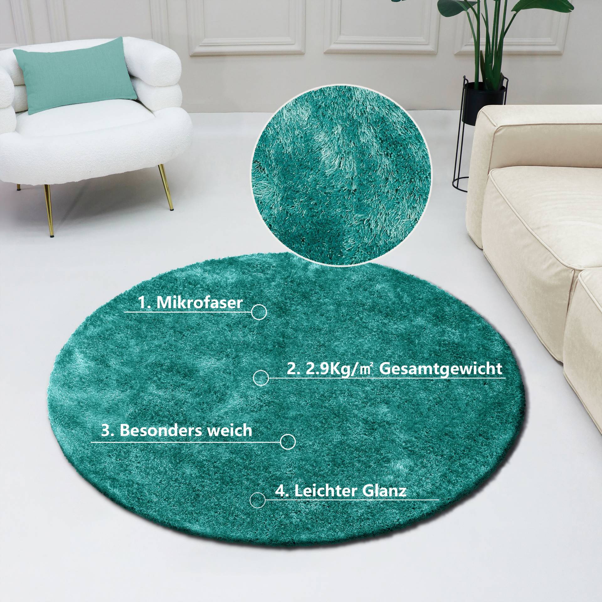 Bruno Banani Hochflor-Teppich »Dana Teppich, Kundenliebling«, rund, 30 mm Höhe, unifarben, Mikrofaser Teppiche, Wohnzimmer, Schlafzimmer, Esszimmer Bruno Banani Hochflor-Teppich »Dana Teppich, Kundenliebling«, rund, 30 mm Höhe, unifarben, Mikrofaser Teppiche, Wohnzimmer, Schlafzimmer, Esszimmer von Bruno Banani