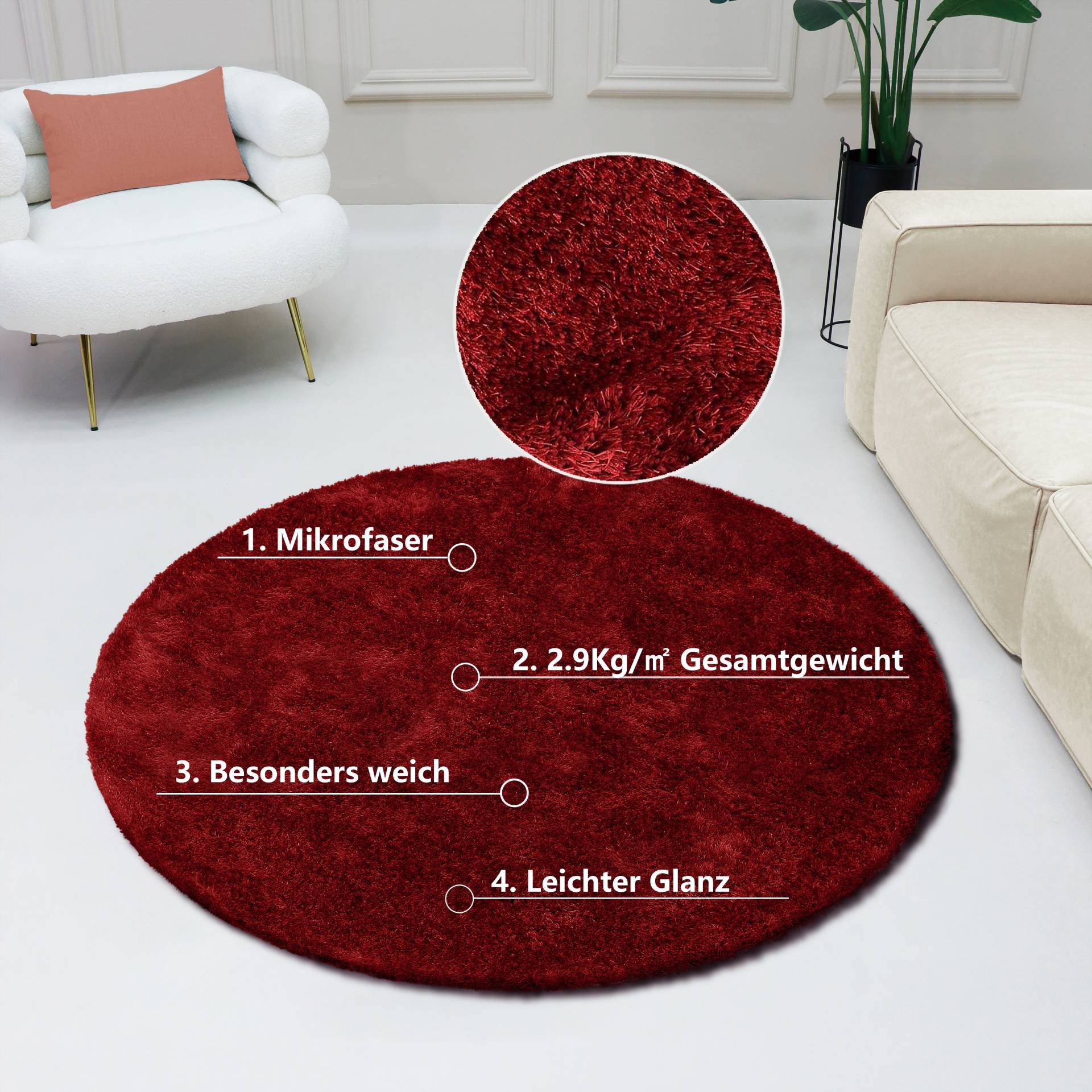 Bruno Banani Hochflor-Teppich »Dana Teppich, Kundenliebling«, rund, 30 mm Höhe, unifarben, Mikrofaser Teppiche, Wohnzimmer, Schlafzimmer, Esszimmer Bruno Banani Hochflor-Teppich »Dana Teppich, Kundenliebling«, rund, 30 mm Höhe, unifarben, Mikrofaser Teppiche, Wohnzimmer, Schlafzimmer, Esszimmer von Bruno Banani