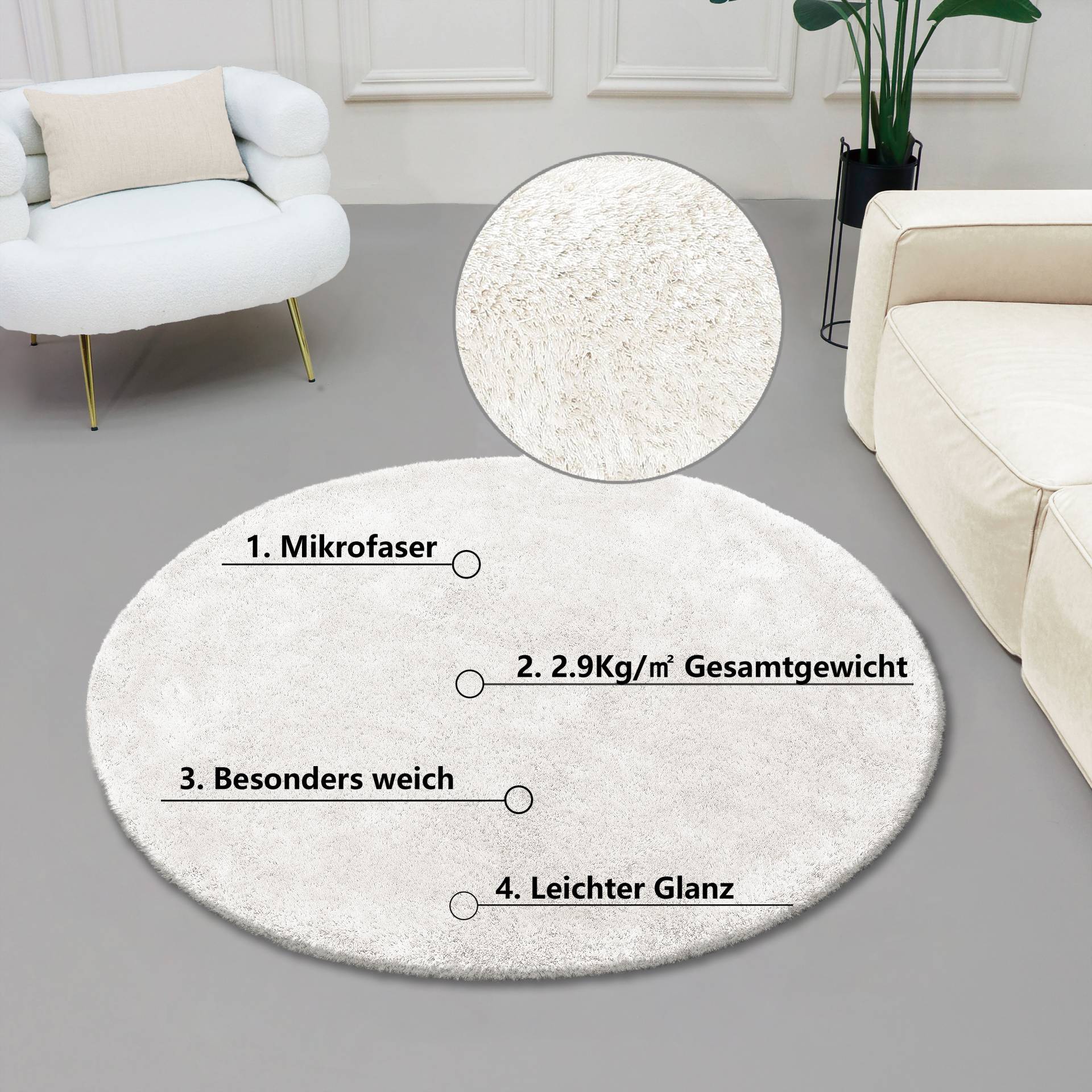 Bruno Banani Hochflor-Teppich »Dana Teppich, Kundenliebling«, rund, 30 mm Höhe, unifarben, Mikrofaser Teppiche, Wohnzimmer, Schlafzimmer, Esszimmer Bruno Banani Hochflor-Teppich »Dana Teppich, Kundenliebling«, rund, 30 mm Höhe, unifarben, Mikrofaser Teppiche, Wohnzimmer, Schlafzimmer, Esszimmer von Bruno Banani