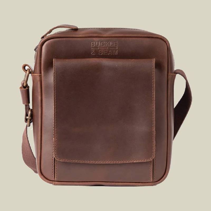 Leder Reporter Bag Collector Braun/Blau von Buckle & Seam