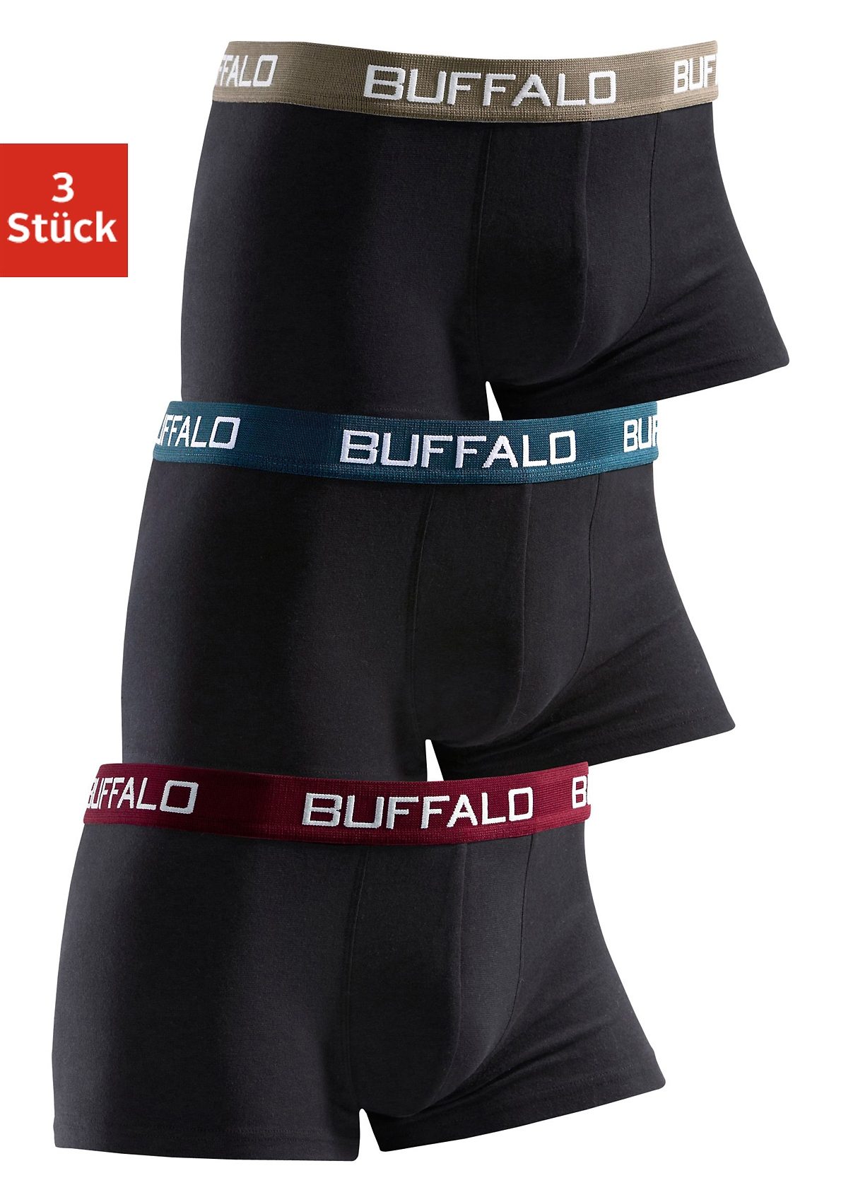 Buffalo Boxer »Boxershorts für Jungen«, (Packung, 3 St.), mit kontrastfarbenem Bündchen von Buffalo