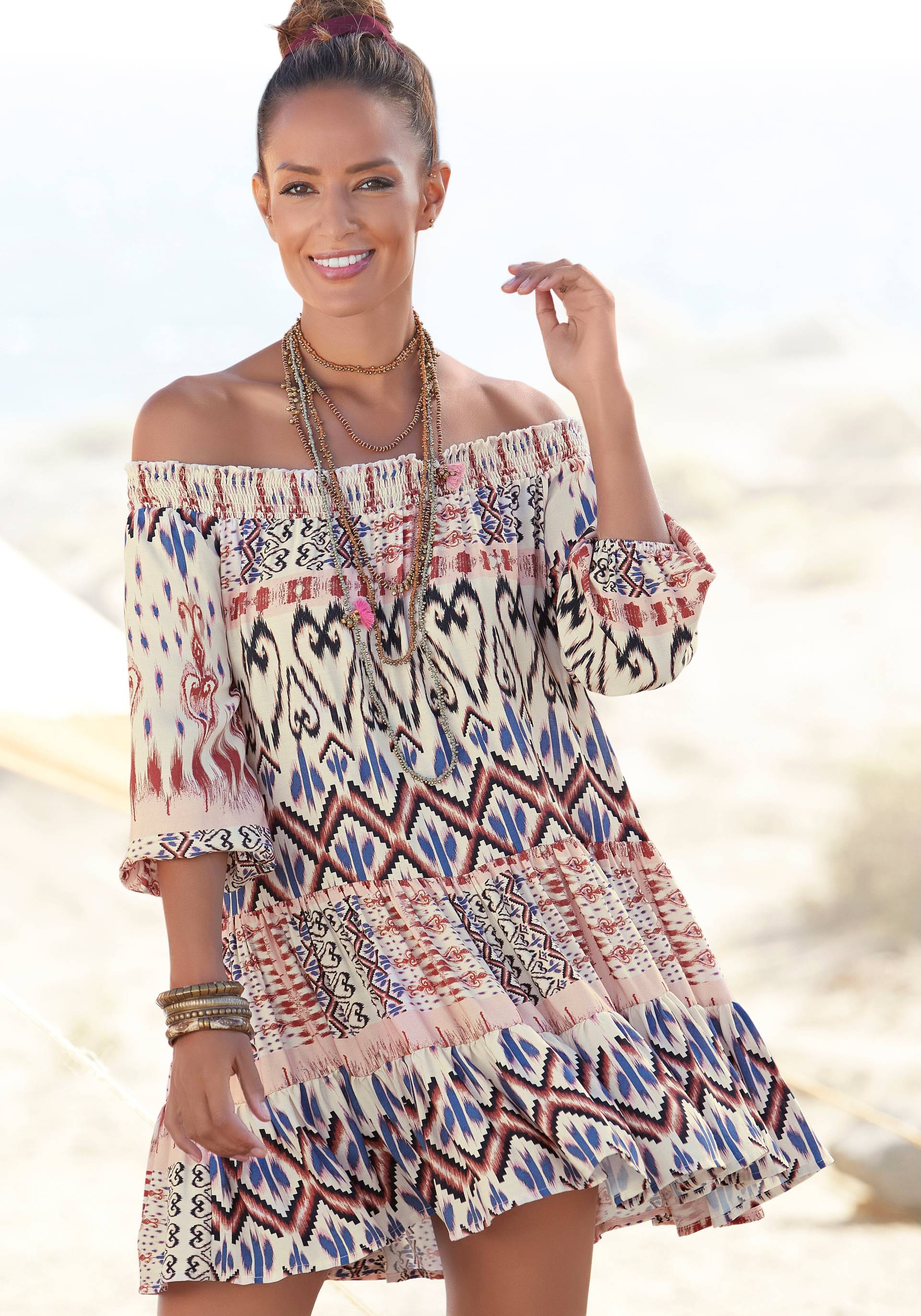 Buffalo Druckkleid, mit Ethnoprint und Carmenausschnitt, Tunikakleid, Sommerkleid Buffalo Druckkleid, mit Ethnoprint und Carmenausschnitt, Tunikakleid, Sommerkleid von Buffalo