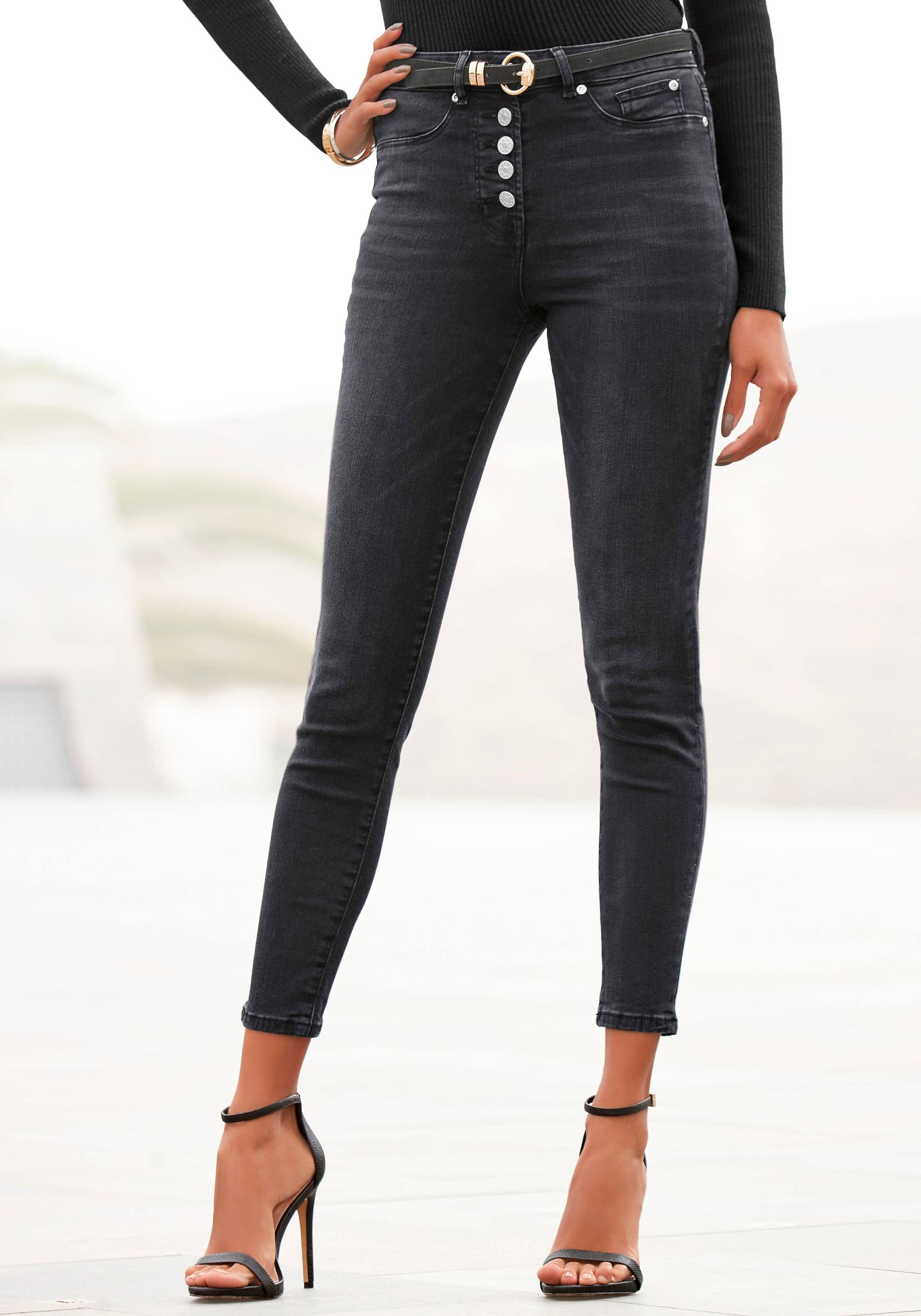 Buffalo High-waist-Jeans, mit modischer Knopfleiste, schmale Skinny-Jeans, Stretch-Qualität von Buffalo