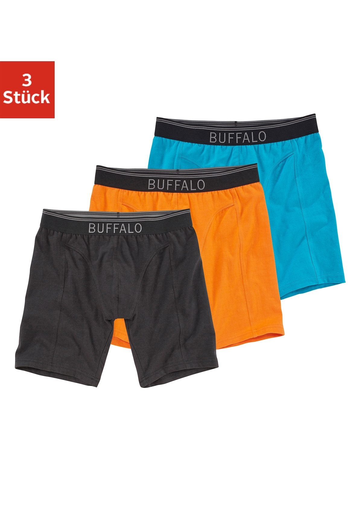 Buffalo Boxer, (Packung, 3 St.), in langer Form ideal auch für Sport und Trekking von Buffalo