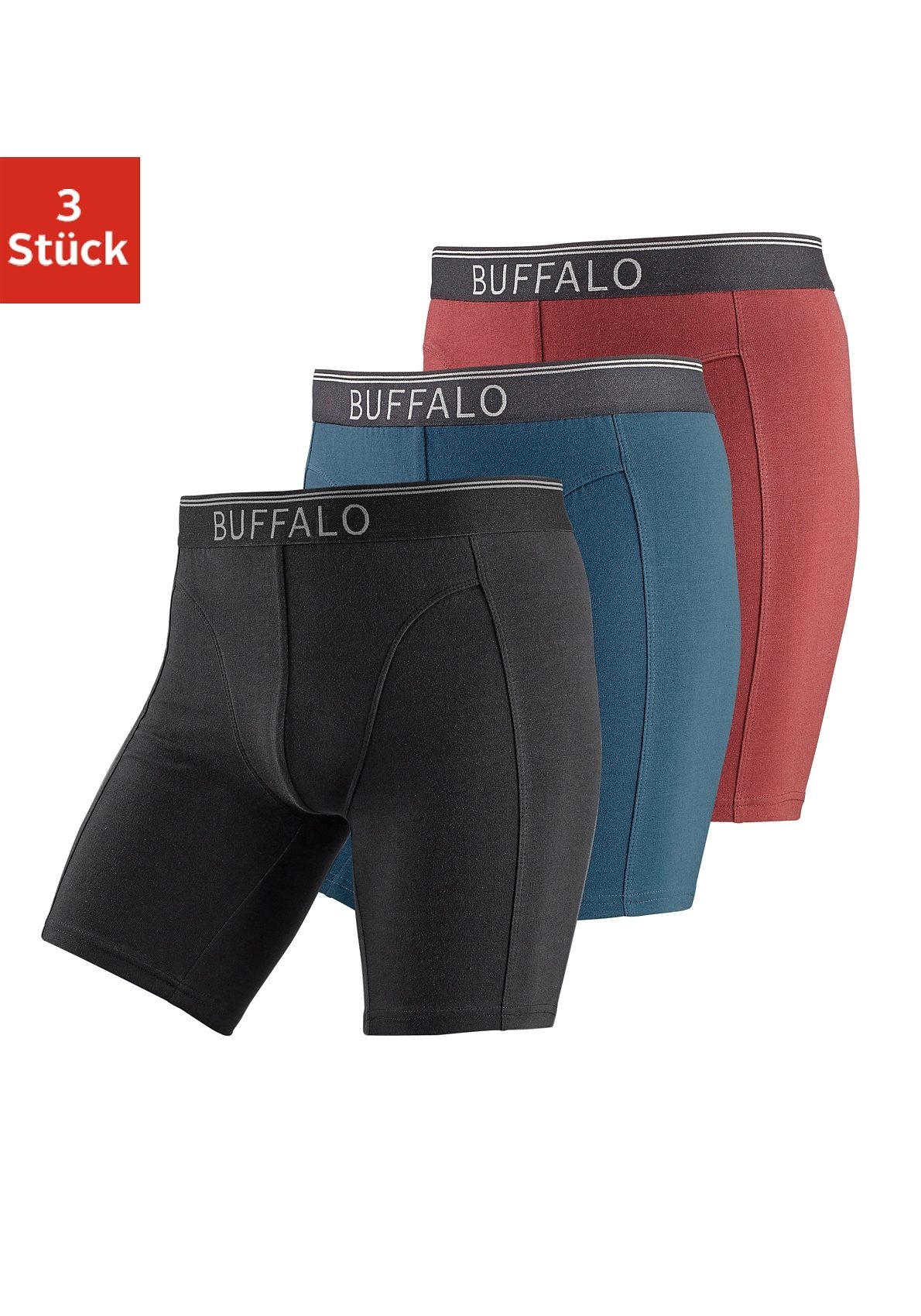 Buffalo Boxer »Boxershorts für Herren«, (Packung, 3 St.), in langer Form ideal auch für Sport und Trekking von Buffalo