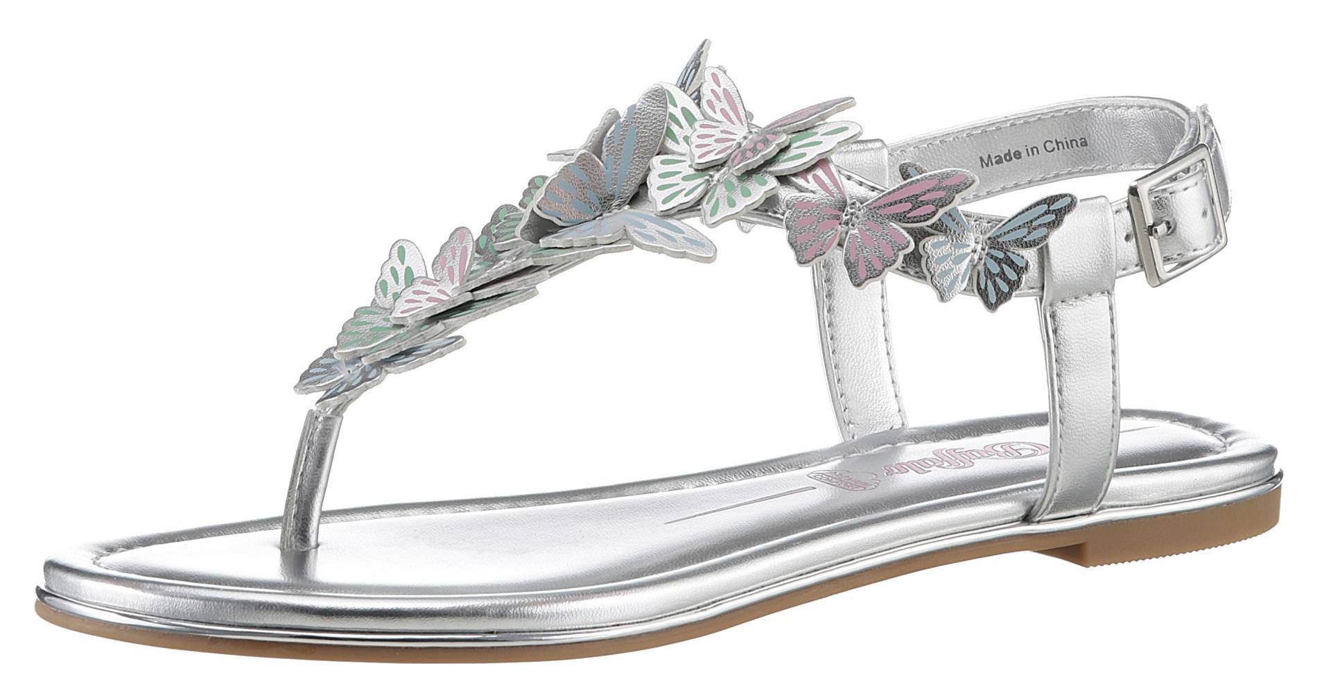 Buffalo Riemchensandale »CAPRI BUTTERFLY2«, Sommerschuh, Sandalette, Zehensteg, in angesagter Metallic-Optik von Buffalo