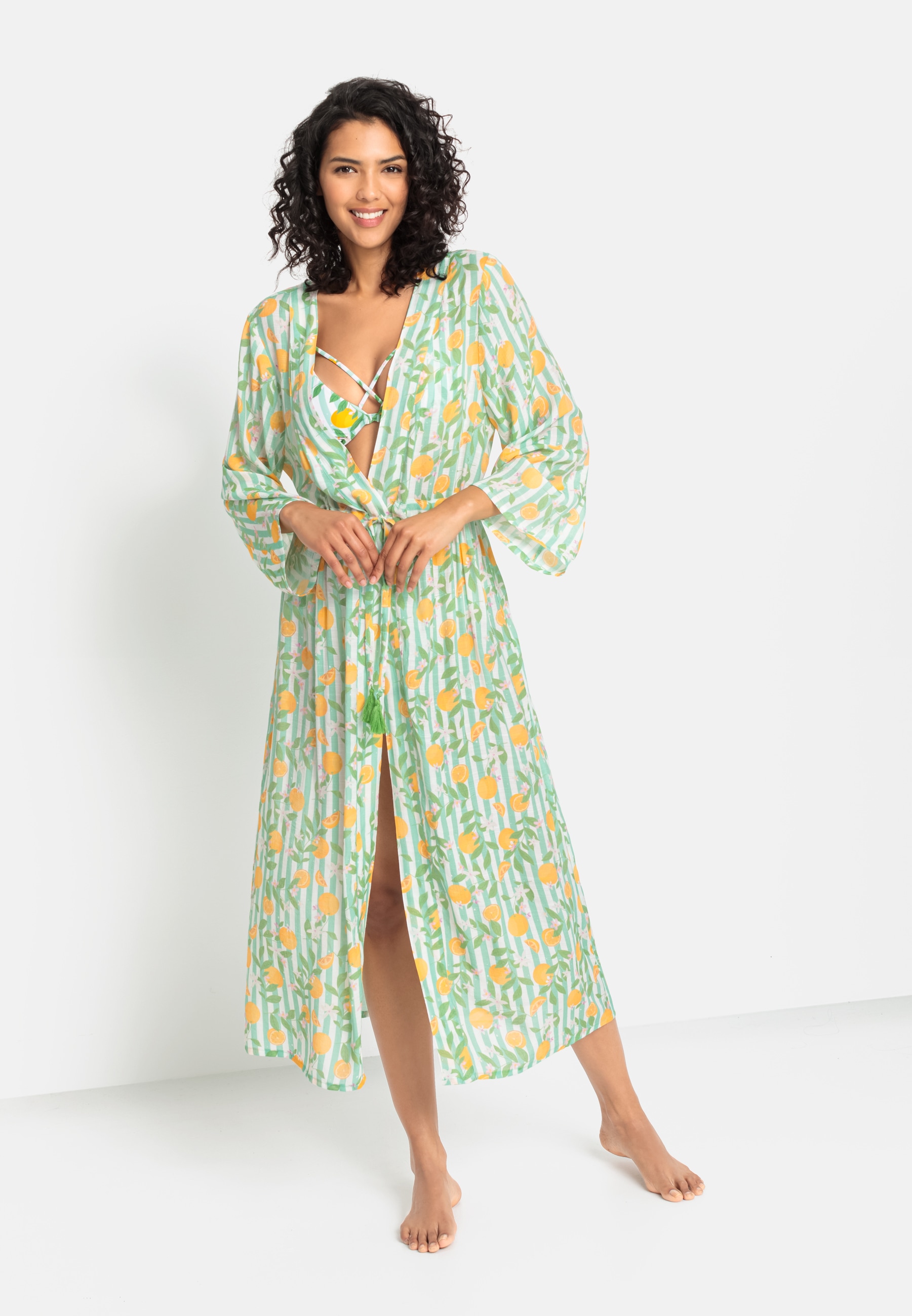 Buffalo Strandkleid, im Kimono-Style mit Bindeband, langärmliges Sommerkleid, Kaftan von Buffalo