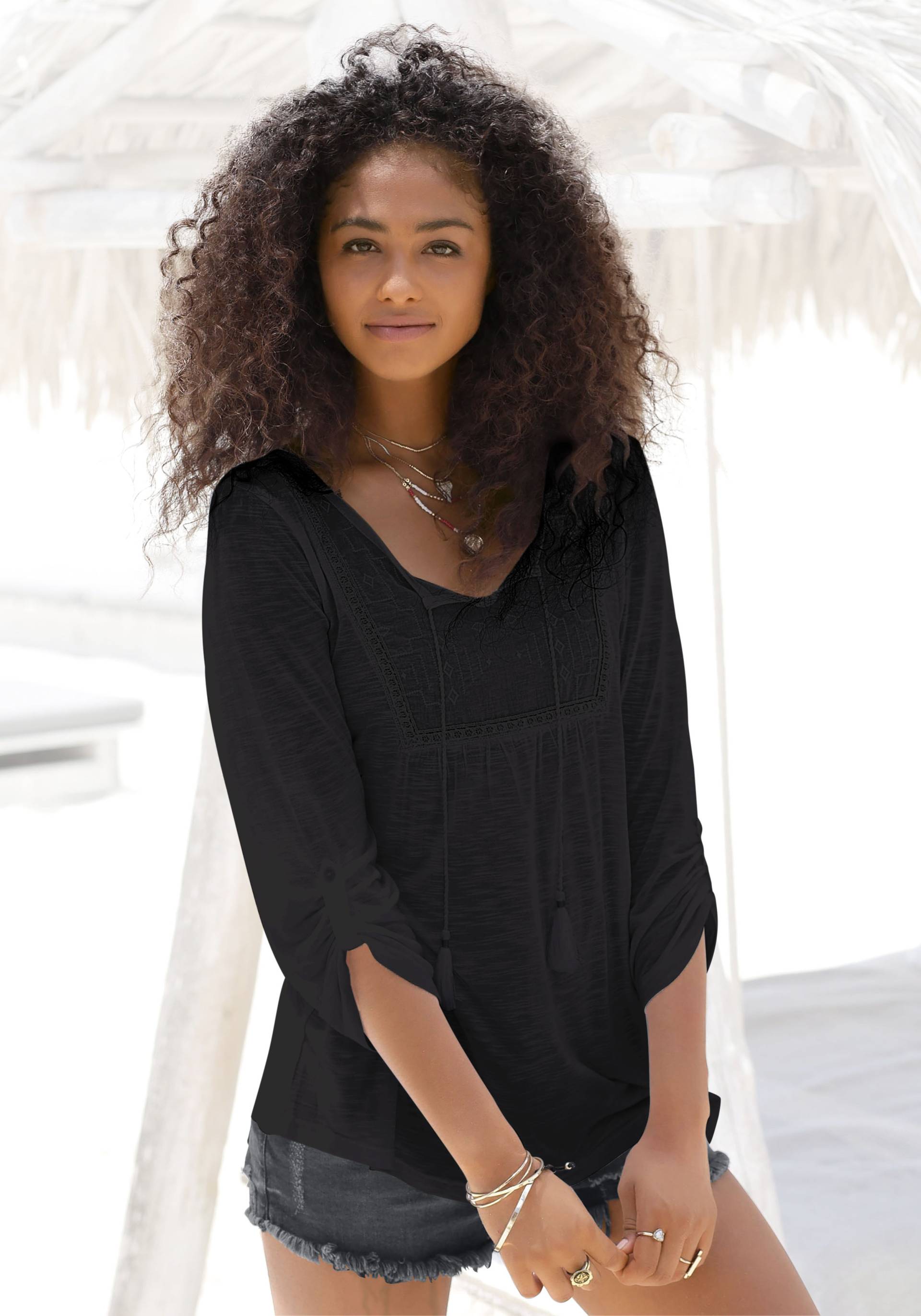 Buffalo Strandshirt, mit Stickerei und Quasten, Tunika, 3/4-Arm, Blusenshirt Buffalo Strandshirt, mit Stickerei und Quasten, Tunika, 3/4-Arm, Blusenshirt von Buffalo