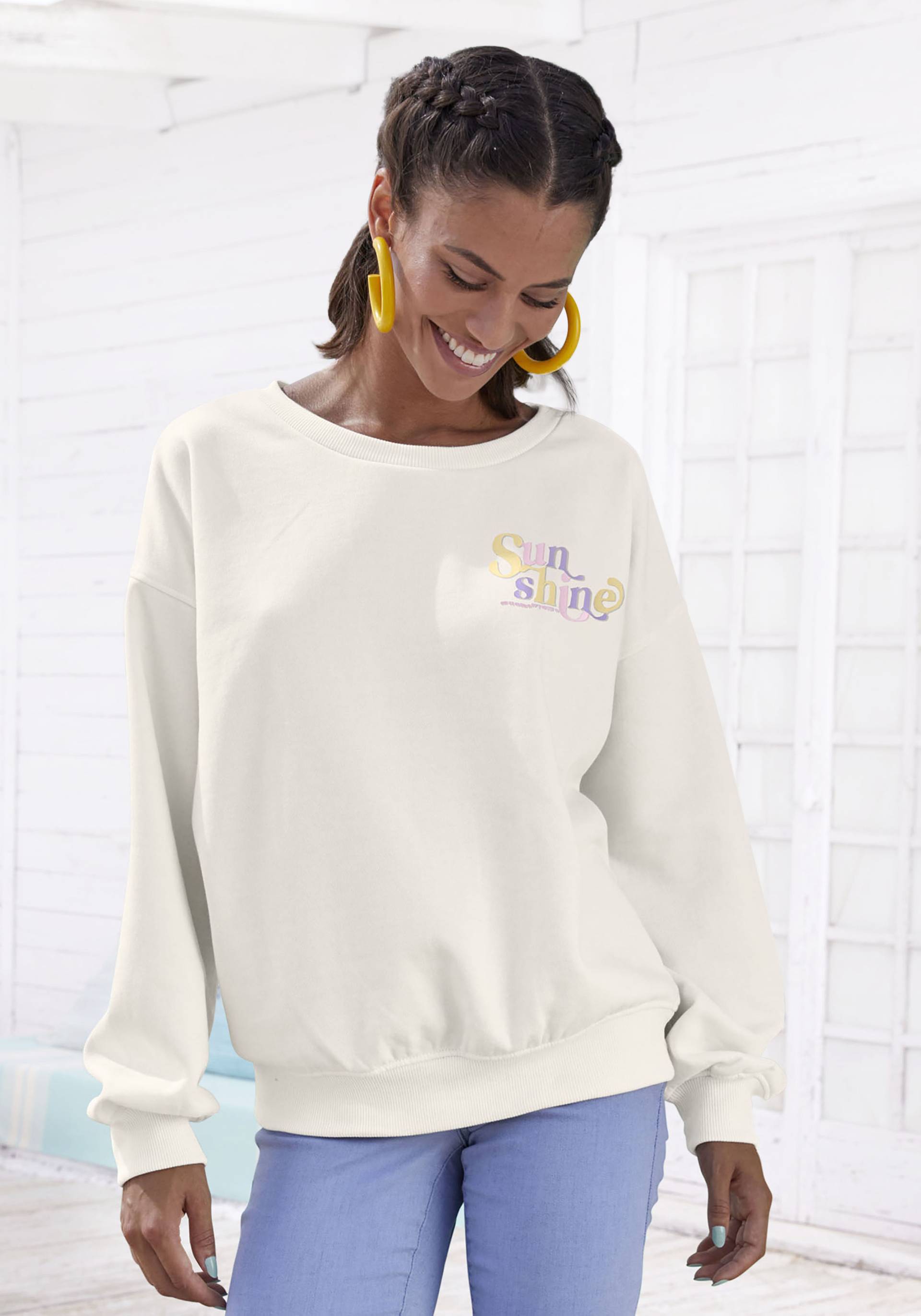 Buffalo Sweatshirt, mit Rippbündchen und Sunshine Druck, Loungewear Buffalo Sweatshirt, mit Rippbündchen und Sunshine Druck, Loungewear von Buffalo