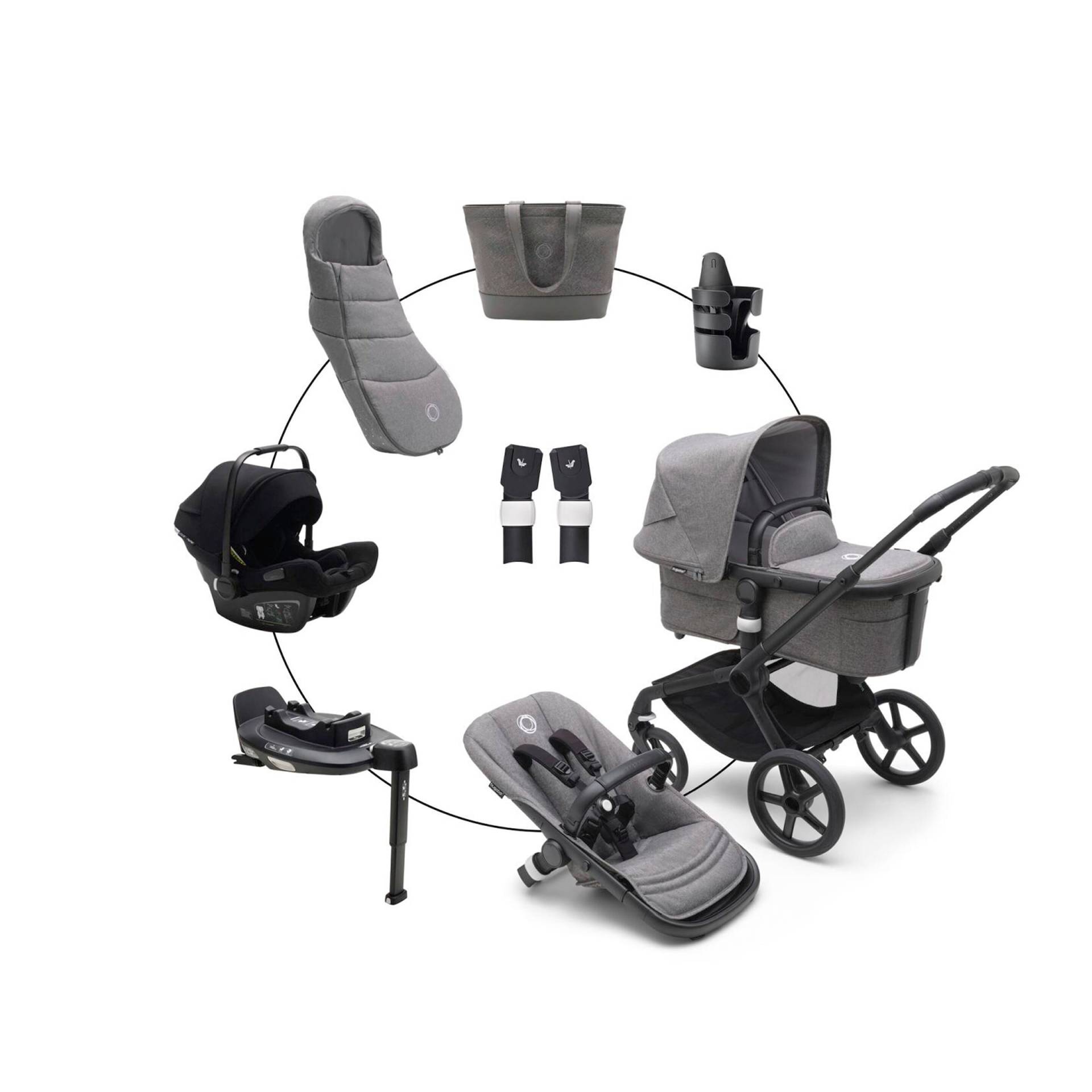 Kombikinderwagen Komplett-Set inkl. Babyschale Turtle Air i-Size, Isofix-Basis 360, Fußsack und Wickeltasche von Bugaboo