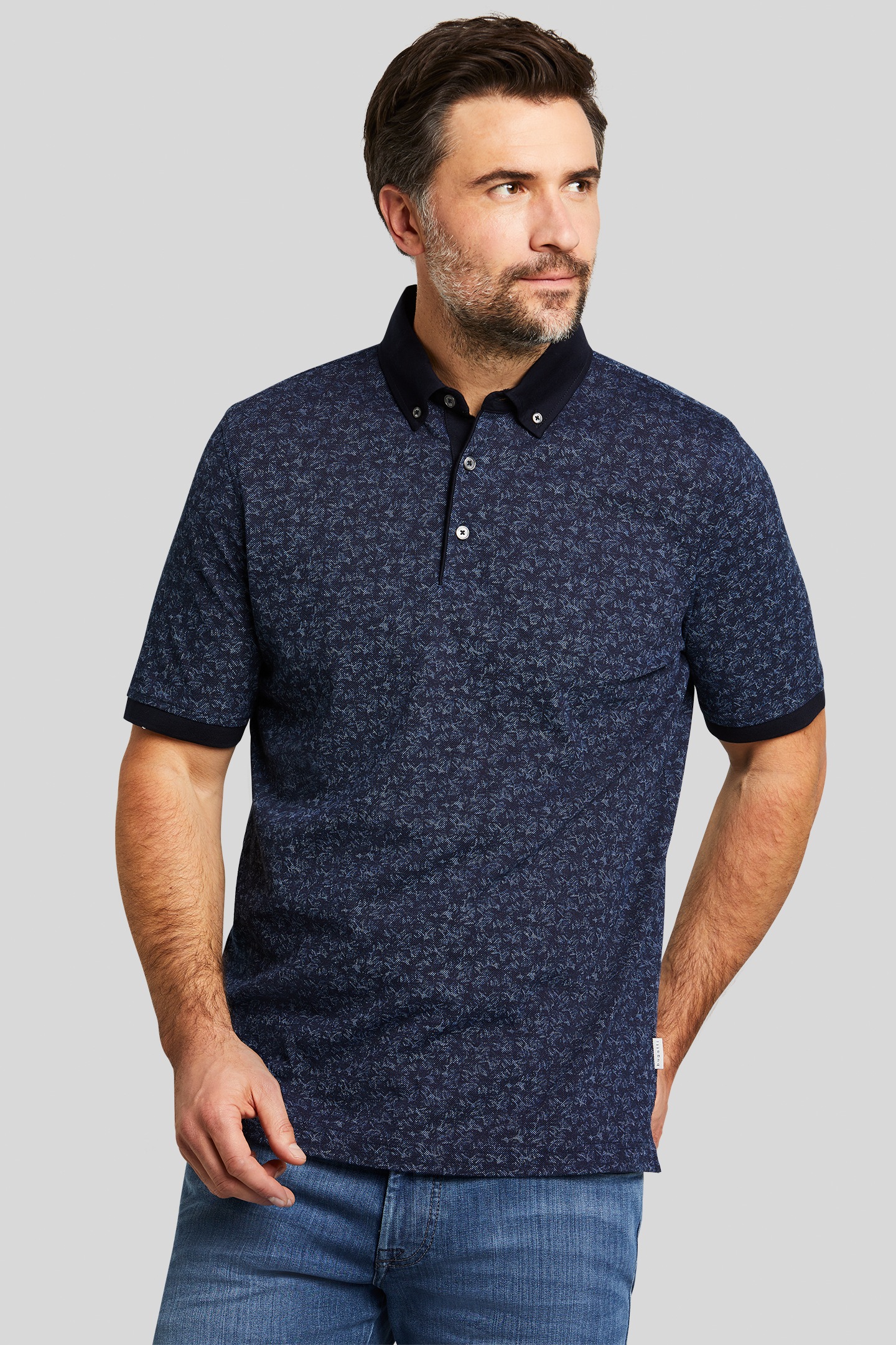 bugatti Poloshirt, mit einem Muster und Button-Down-Kragen von Bugatti