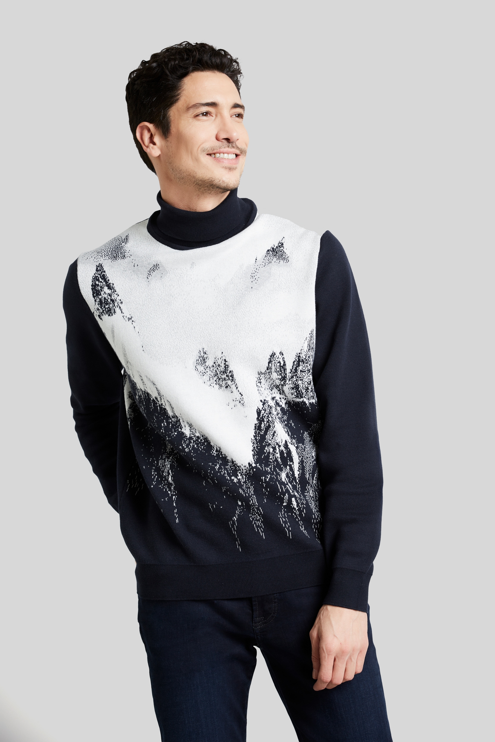 bugatti Rollkragenpullover, mit winterlichem Bergmotiv von Bugatti