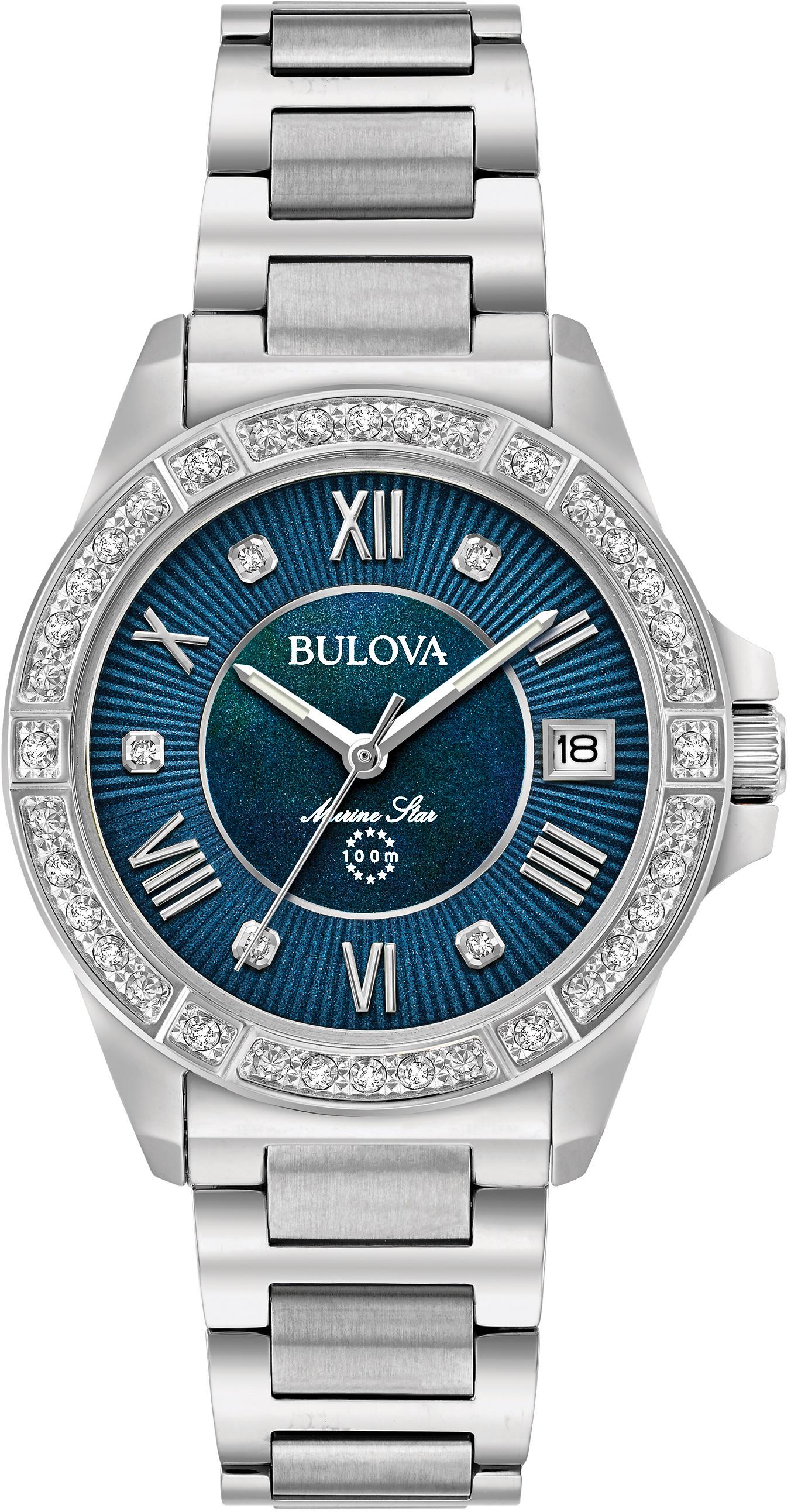 Bulova Quarzuhr »Marine Star, 96R215«, Armbanduhr, Damenuhr, Edelstahlarmband, mit Diamanten, Saphirglas von Bulova