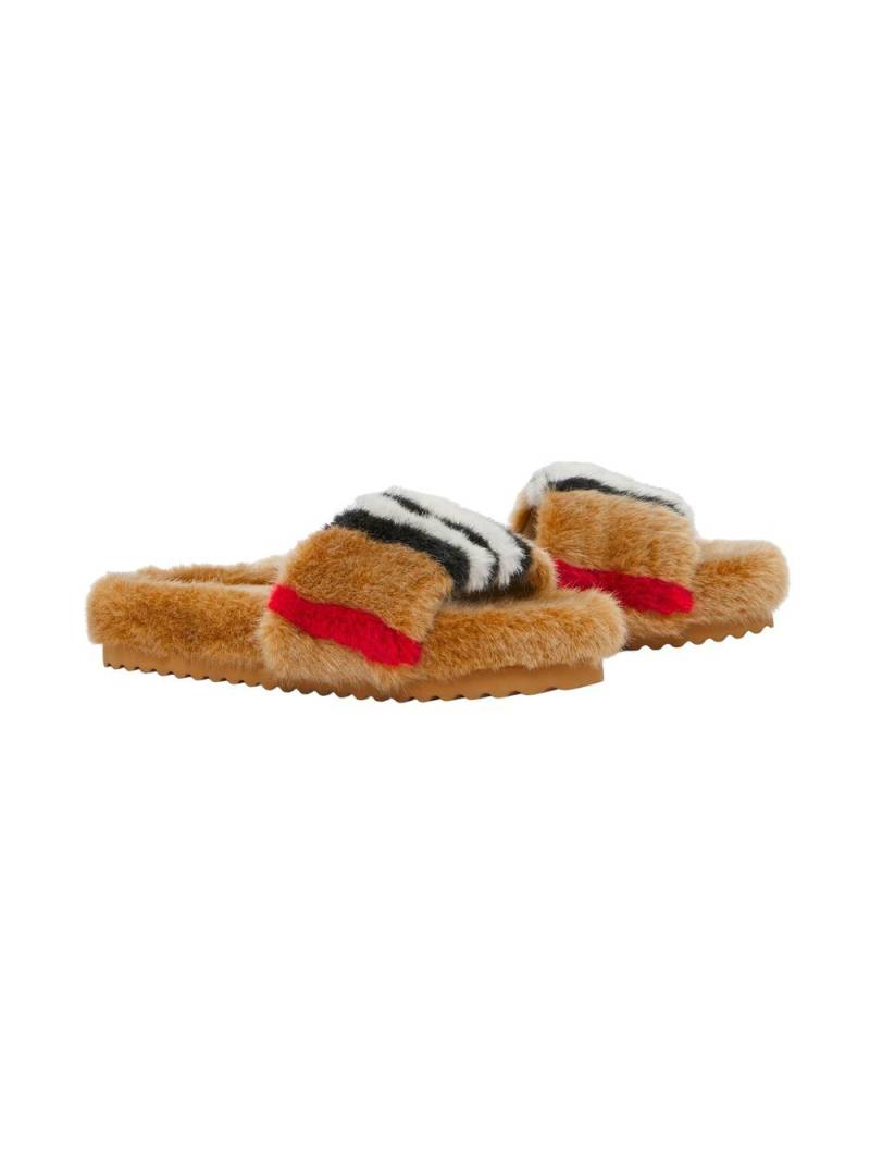 Burberry Kids Icon Stripe motif slides - Brown von Burberry Kids