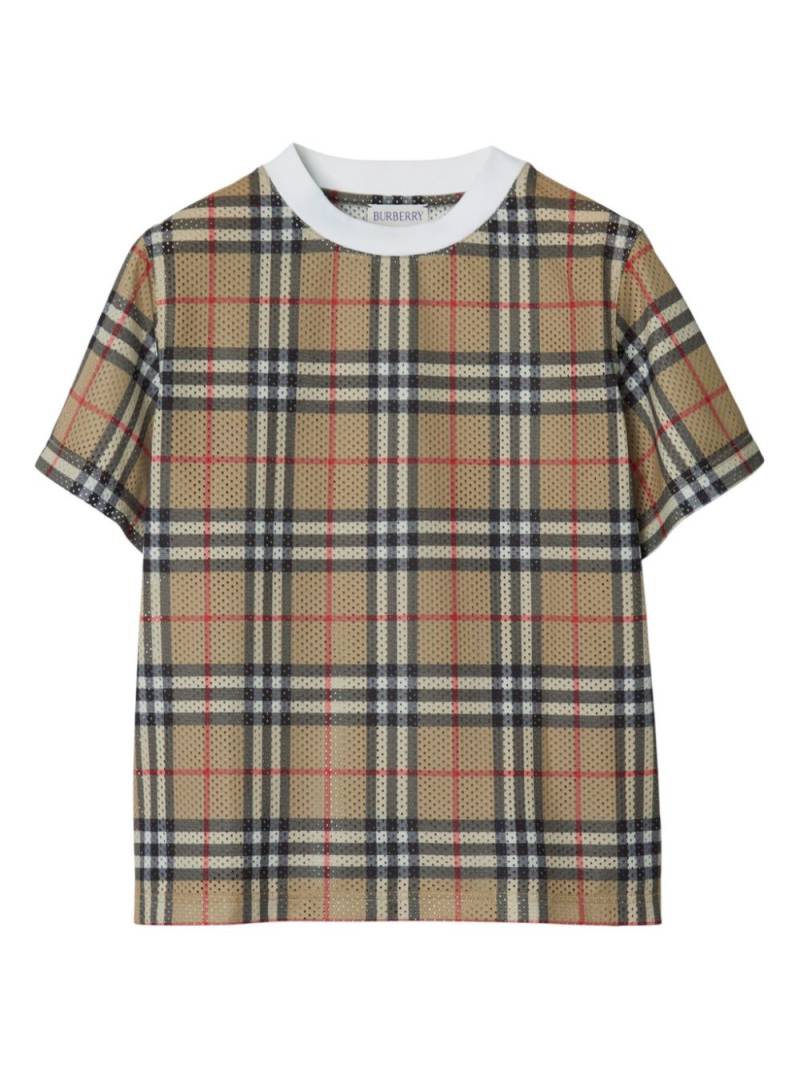 Burberry Kids 格纹网眼 T 恤衫 - Neutrals von Burberry Kids