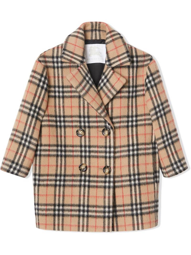 Burberry Kids Vintage Check Alpaca Wool Blend Pea Coat - Neutrals von Burberry Kids