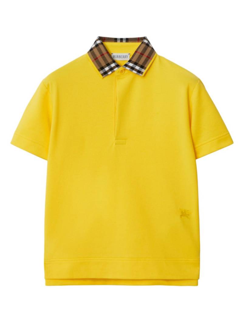 Burberry Kids check-collar cotton polo shirt - Yellow von Burberry Kids