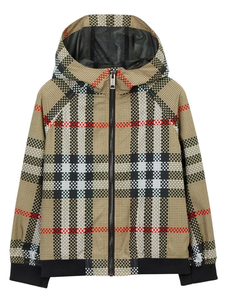 Burberry Kids check-pattern zip-up hooded jacket - Neutrals von Burberry Kids