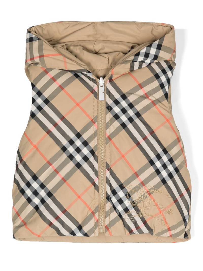 Burberry Kids checked hooded puffer gilet - Neutrals von Burberry Kids