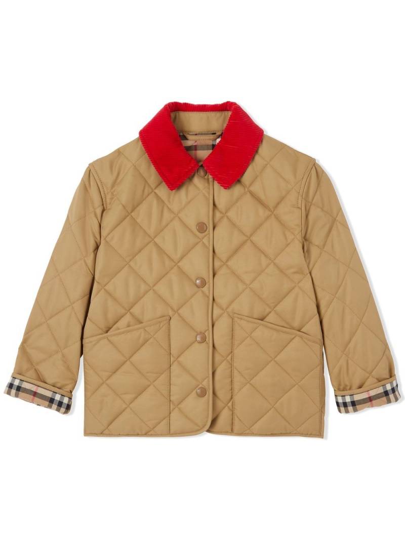 Burberry Kids corduroy-collar quilted jacket - Neutrals von Burberry Kids