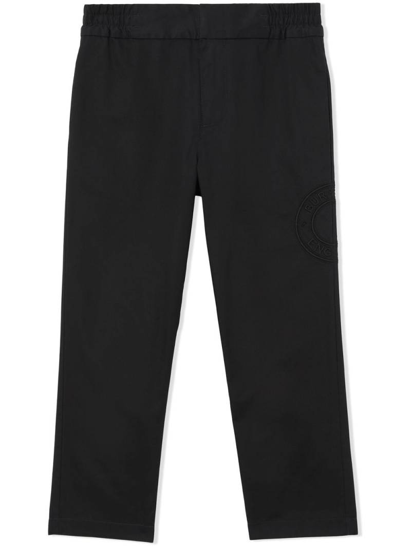 Burberry Kids logo-embroidered cotton trousers - Black von Burberry Kids