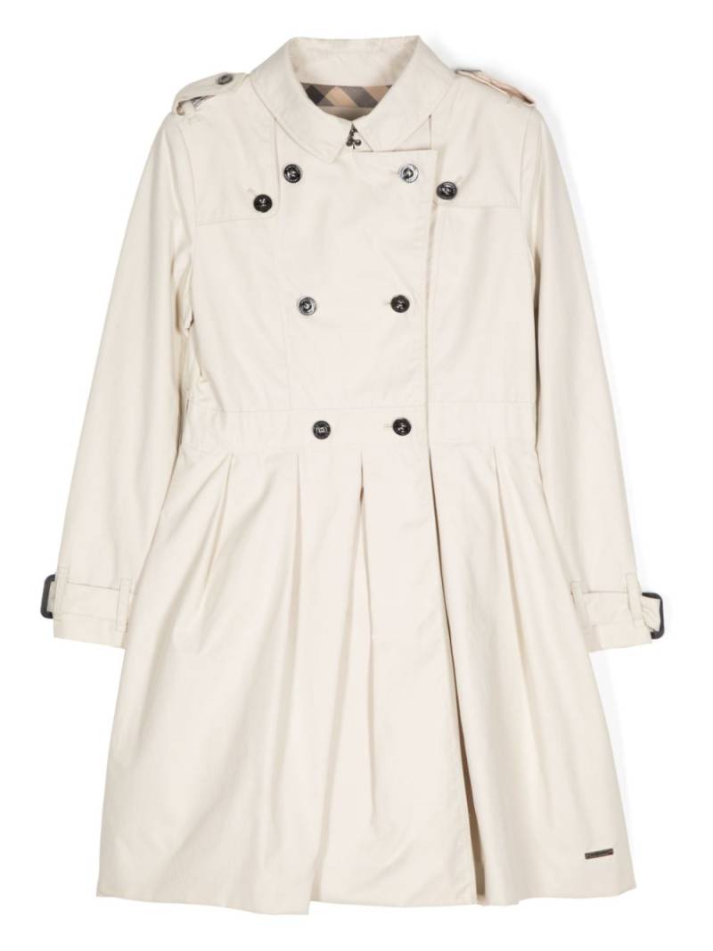 Burberry Kids pleat detailed double-breatsted coat - Neutrals von Burberry Kids