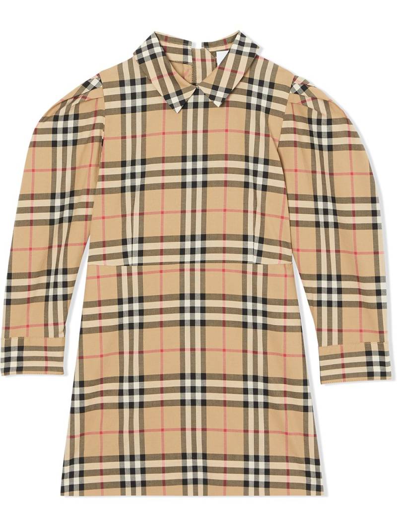 Burberry Kids puff-sleeve vintage check dress - Neutrals von Burberry Kids