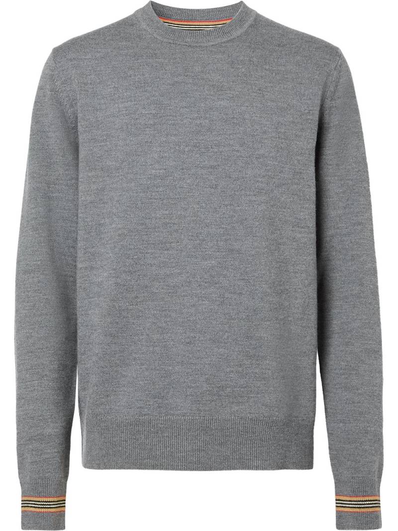 Burberry Icon Stripe trim crew-neck pullover - Grey von Burberry