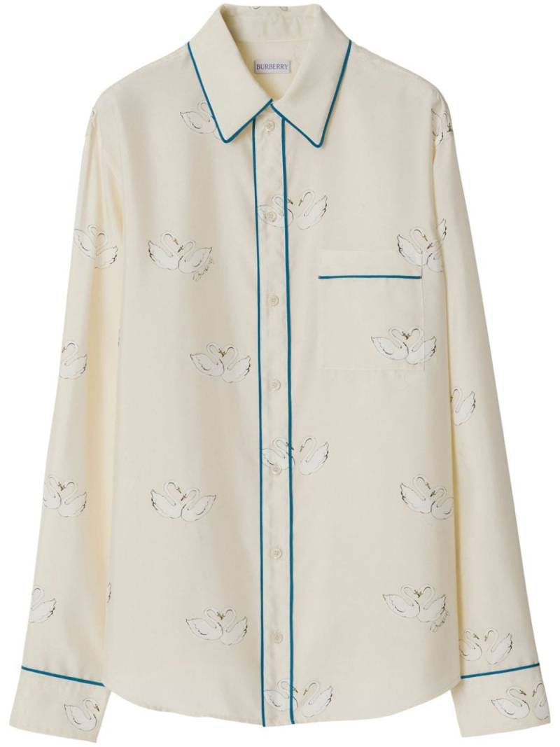 Burberry Swan-print silk shirt - Neutrals von Burberry