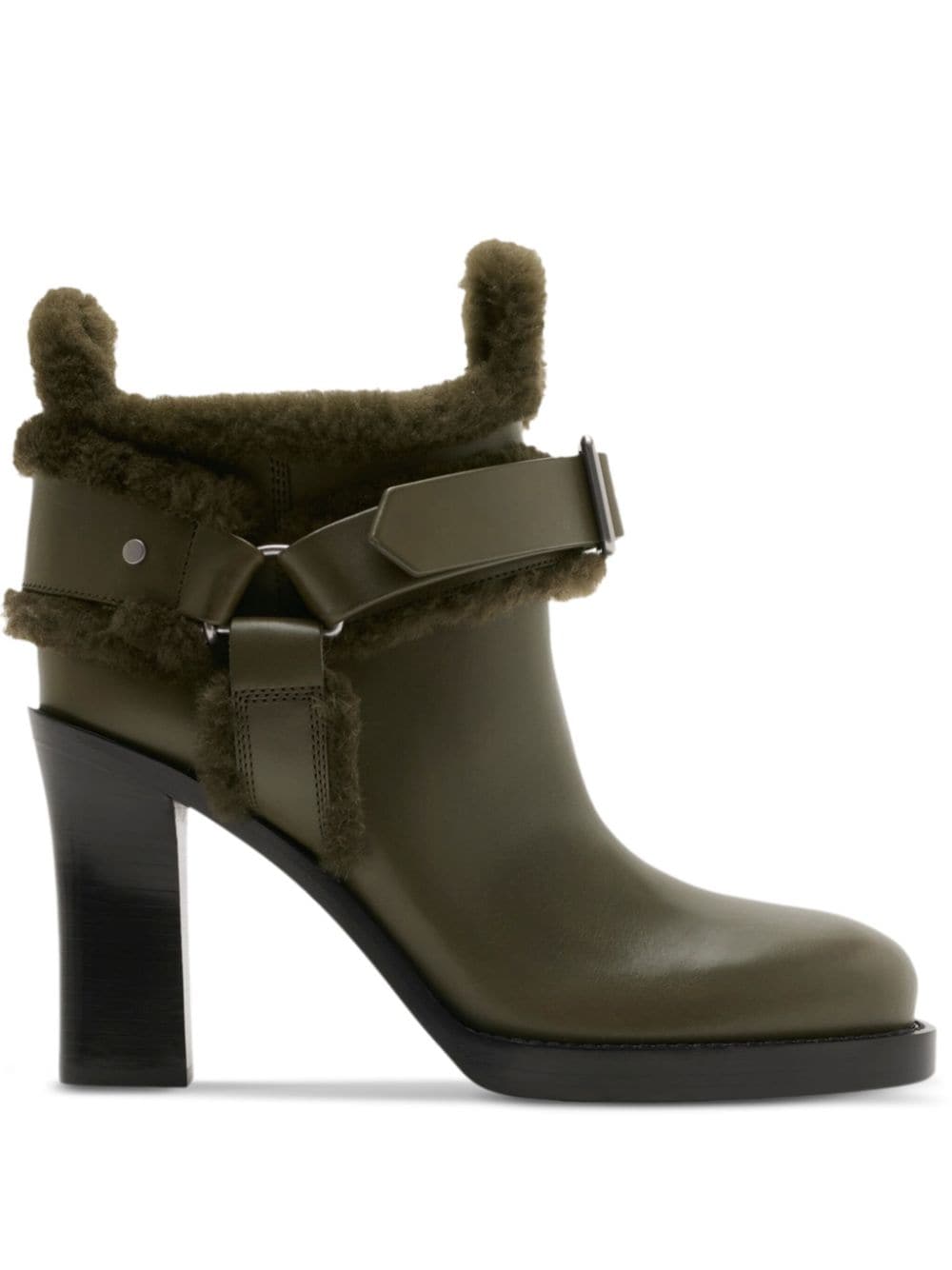 Burberry buckled 100mm leather ankle boots - Green von Burberry